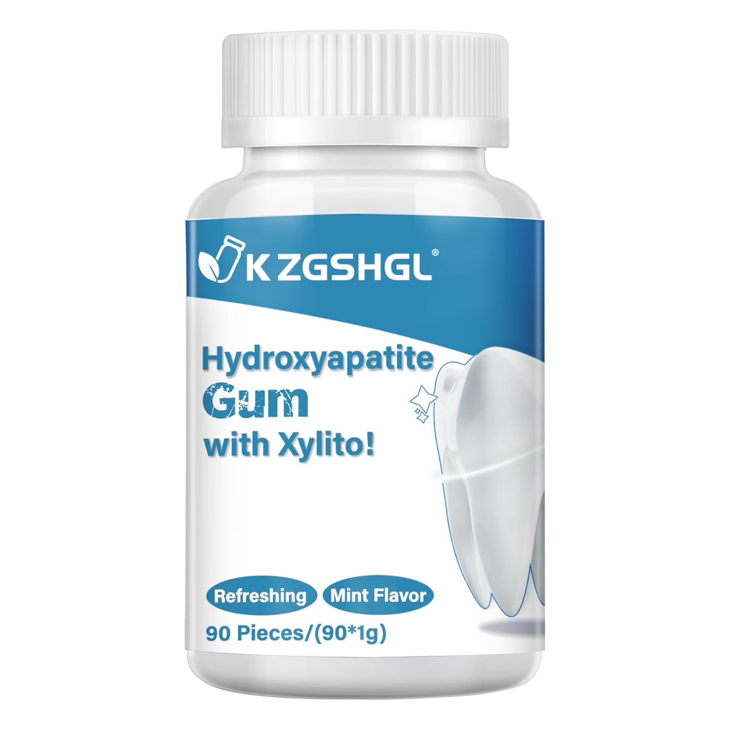 Product image of Hydroxyapatite Gum, (90 Pieces) for Teeth Remineralization, Sugar-Free Mint Chewing Gum with Xylitol