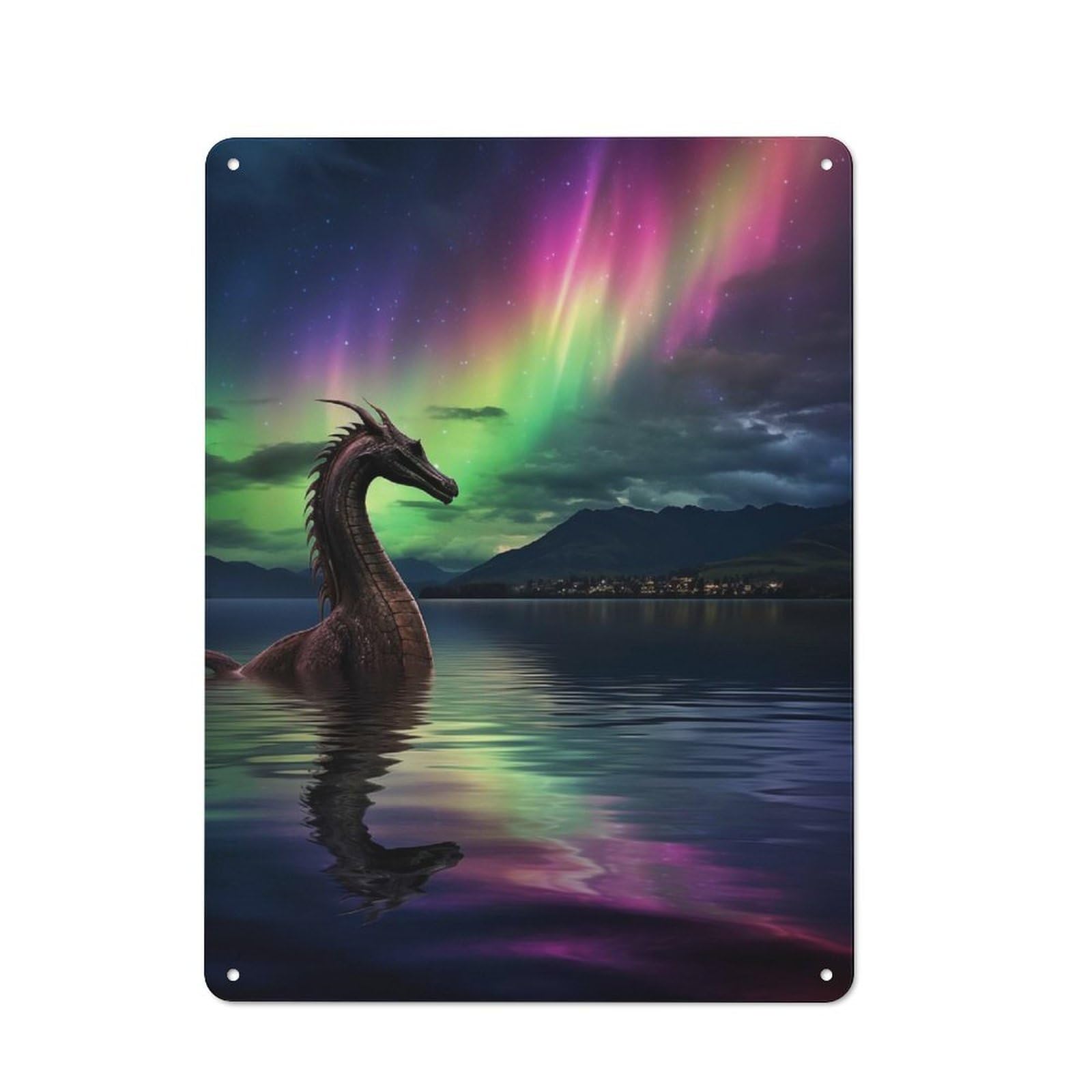 Shop Front Style Dragon In Aurora Borealis Cafe Metal Sign 40x30cm, Bistro Wall Plaque for Tea Room, Shop Wall Or Breakfast Area