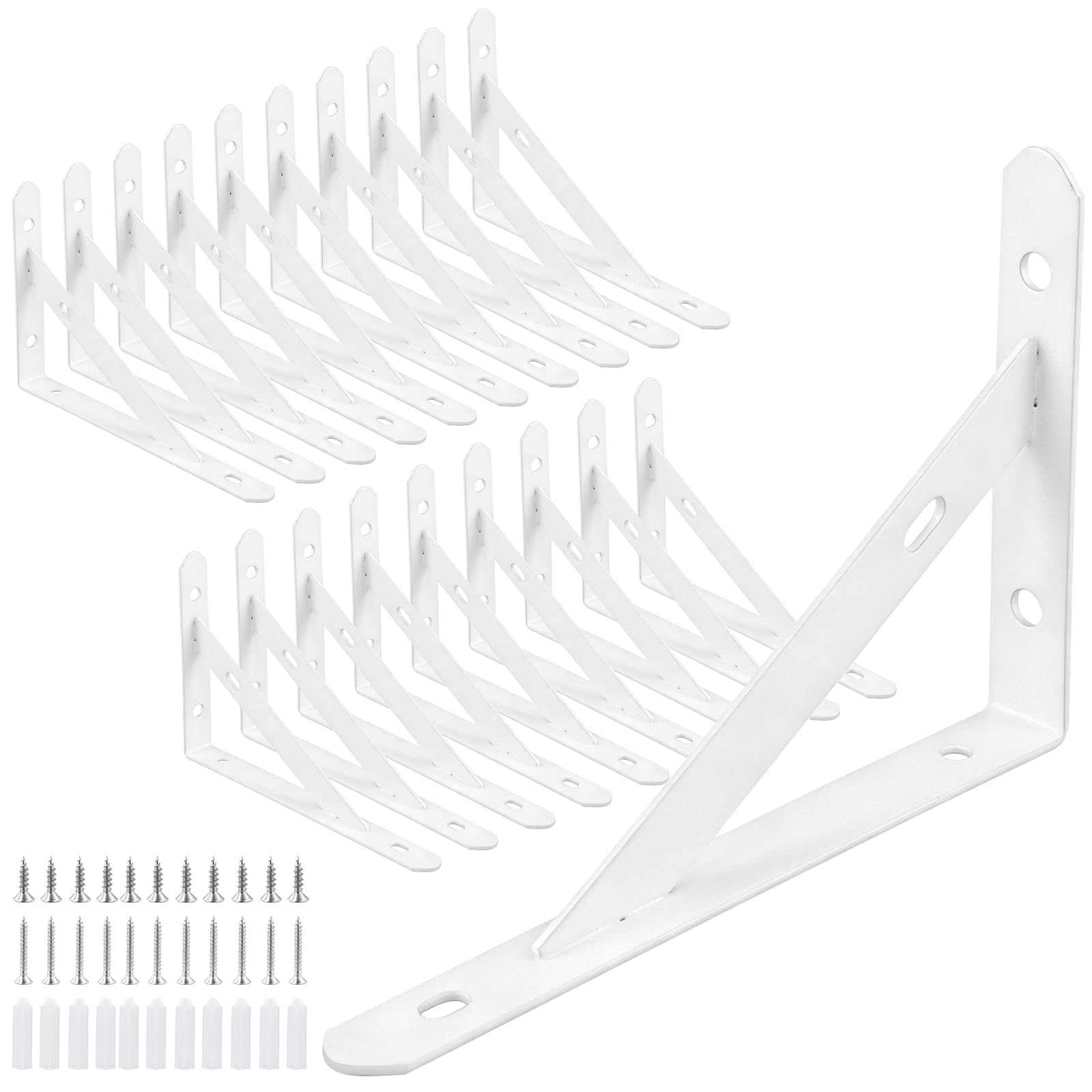 MUKSUET 20 PCS 6 Inch Heavy Duty Shelf Bracket, 90 Degree Wall Mounted Supporter Bracket, Wall Mounted Triangle Shelving Brackets for Living Room Bedroom, Bookshelf, Cupboard, White