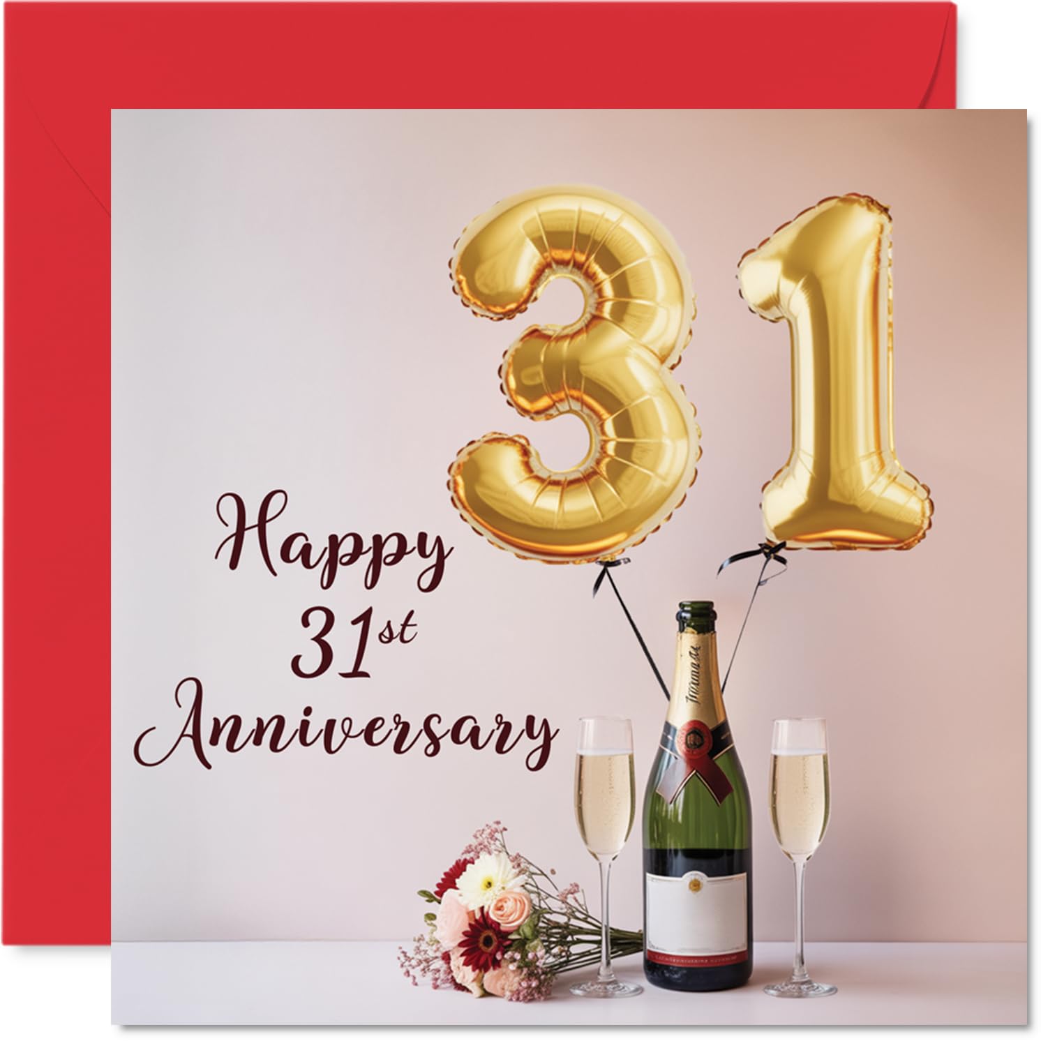 31st Anniversary Card for Women Men - Balloons & Bottle of Bubbly - Happy 31 Year Anniversary Card for Boyfriend Girlfriend Partner Wife, 145mm Wedding Anniversaries Greeting Cards
