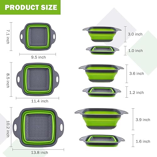 Miniatura 6 de 3 coladores plegables de silicona, colador plegable KEKIMO con 9.5 pulgadas, 11.4 pulgadas y 13.8 pulgadas, ideal para drenar pasta, verduras y