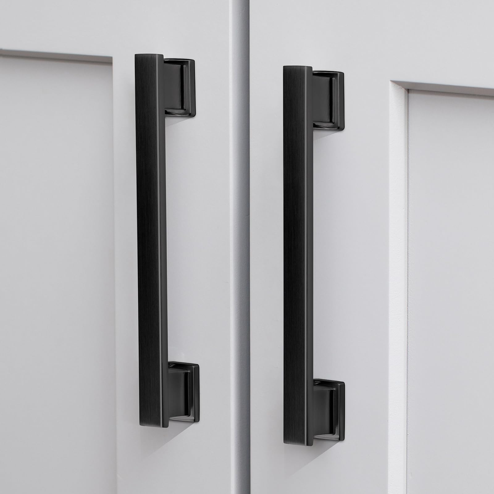 VEHCIL 10 Pack Square Matte Black Cabinet Pulls, 7 Inch(178mm) Hole Centers Kitchen Cabinet Handles Drawer Pulls Kitchen Hardware for Cabinets,Cupboard Closet Bathroom Dresser, Solid Zinc Alloy