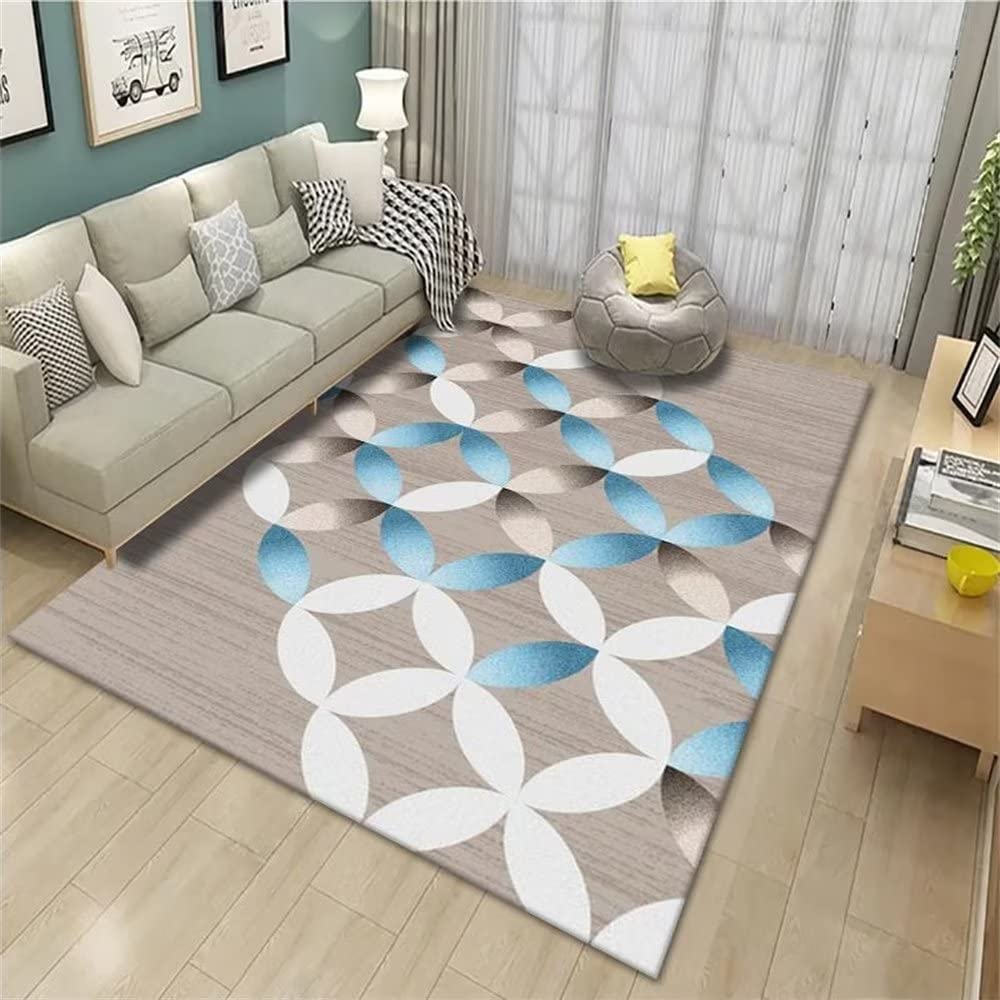 Tapis de Prière Tapis Salon Gris-Bleu Rond Motif géométrique Style antidérapant Accessoires de Chambre 100X150cm