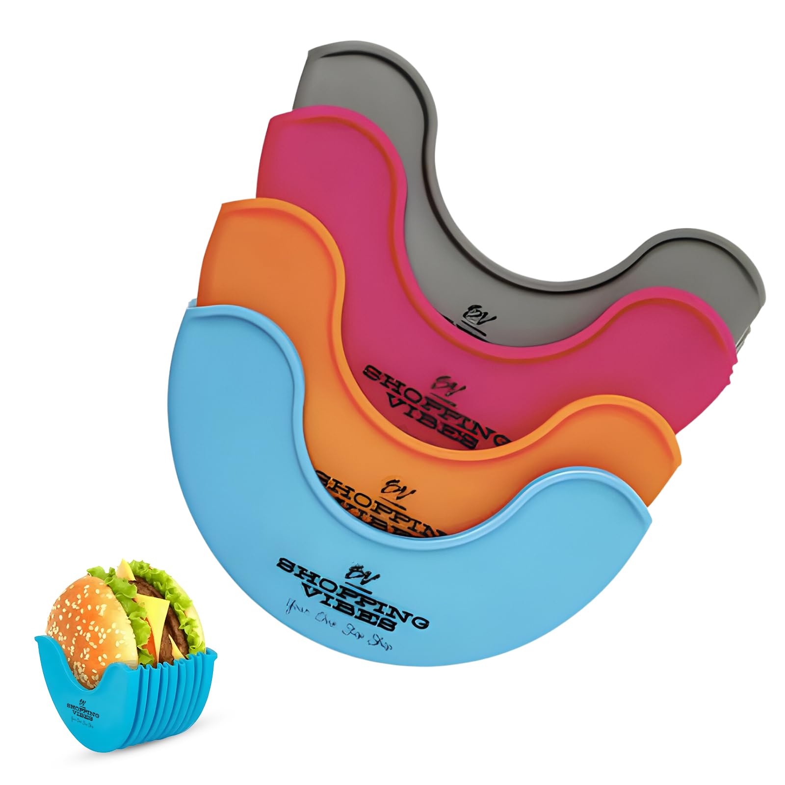 Elevate Your Burger Game with Shopping Vibes Innovative Gourmet, Kid-Friendly Mess-Free, Chef-Quality Presentation, Stylish Catering, & Health-Conscious Silicone Burger Holders! (Set of 4)