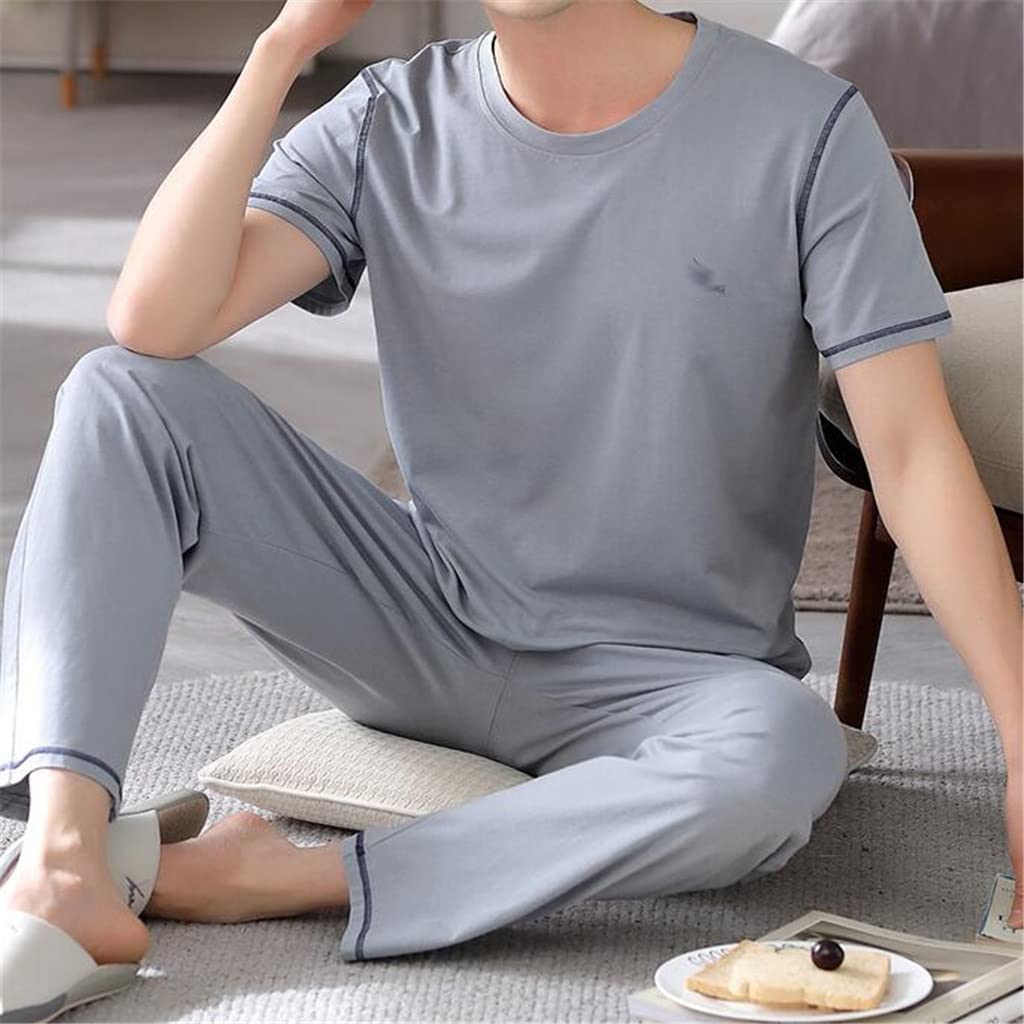 RWRAPS Modale kurzärmelige Hosen-Pyjama-Herren-Sommer-Männer-Dünnschnitt-Sommer-EIS-Seiden-Homewear-Anzug (Farbe: A, Größe: L-Code) (A XXXL-Code)