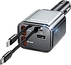 Retractable Car Charger Adapter for iPhone 17,4 in 1 Fast Charging Car Phone Charger,69W USB C Car Truck Accessories,Road Trip Essentials Gift for Men Women for iPhone 17 Pro Max/16/15/14/13/12,Galaxy