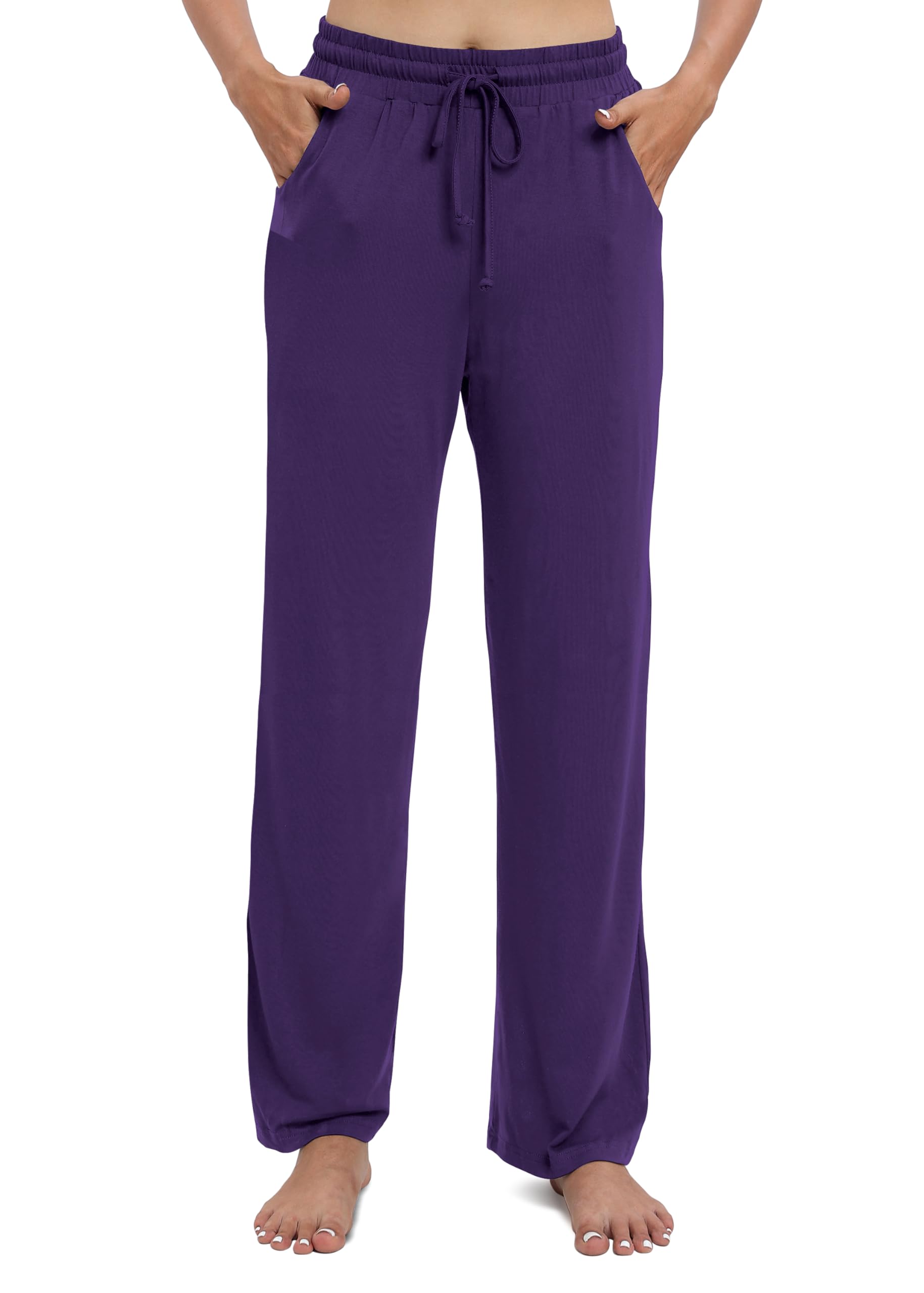 EXCHIC Mujeres Casual Piernas Rectas Largo Pantalones de Cuerda Cintura Elástica Yoga Pantalones con Bolsillo