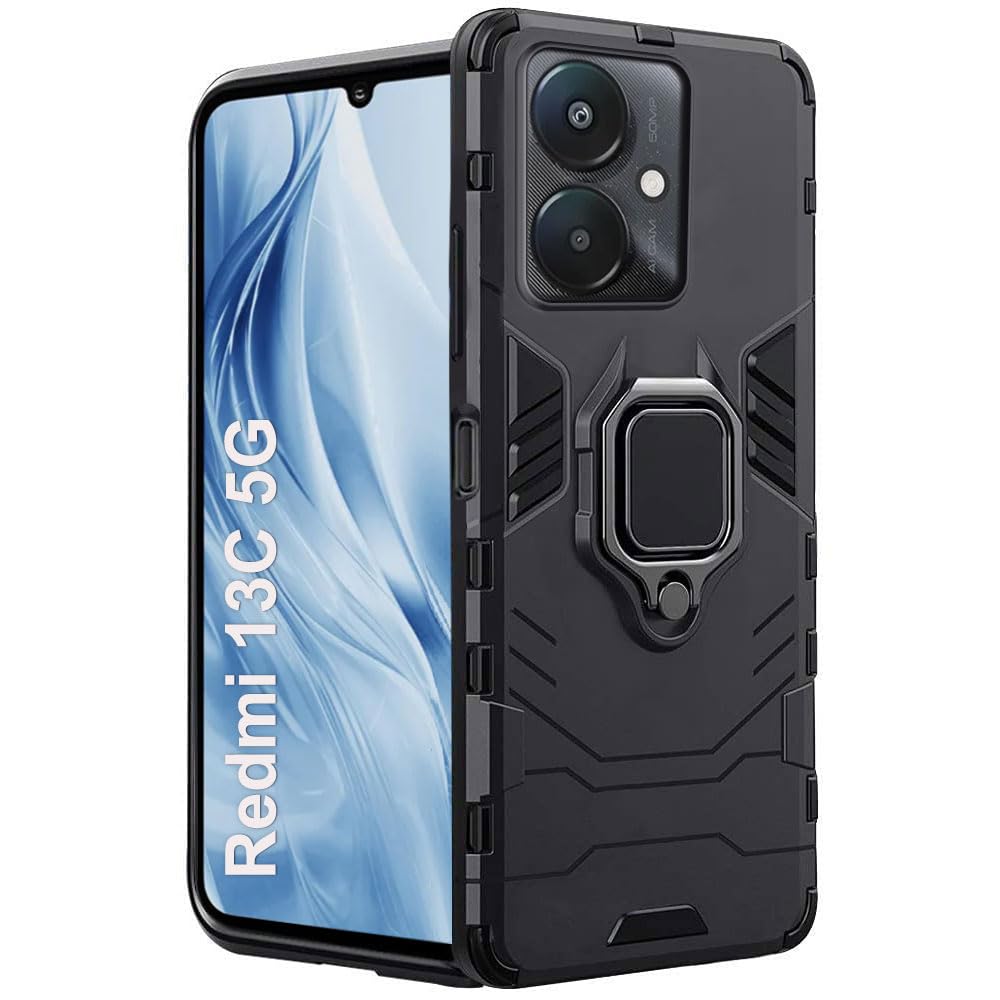 TheGiftKart Tough Armor Mi Redmi 13C 4G / 13C 5G / Poco C65 / Poco M6 5G Bumper Back Case Cover | Ring Holder & Kickstand in-Built | 360 Degree Protection Back Case for Redmi 13C 5G (PC & TPU, Black) (B0CQTMCH6J) Amazon Price History, Amazon Price Tracker