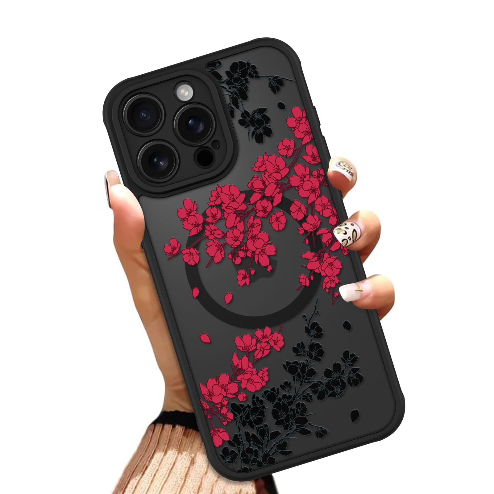 OOK Case for iPhone 15 Pro Max 6.7 Inch (Compatible with MagSafe) Floral Flowers Design Translucent Phone Cover Soft TPU + Hard PC Anti-Scratch