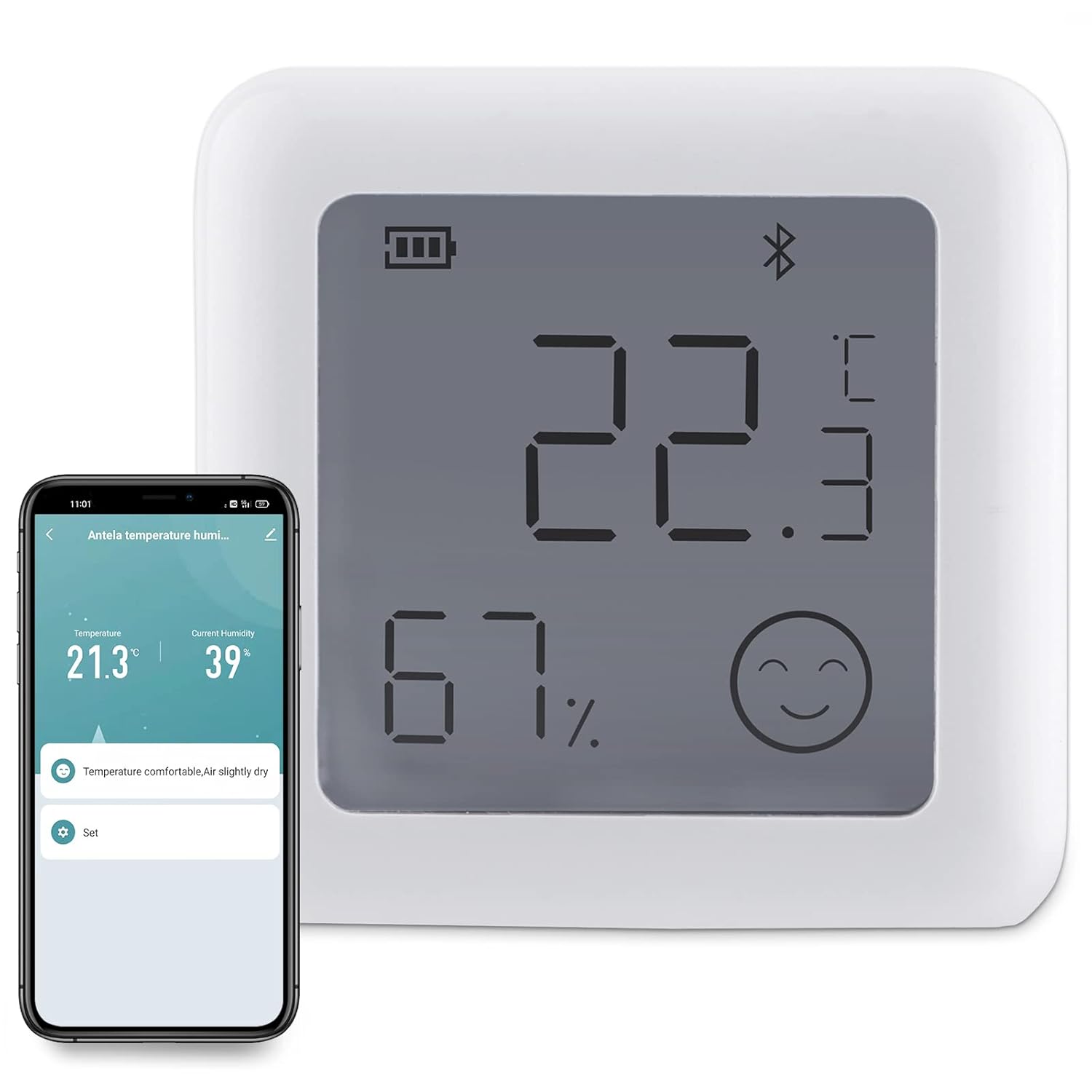 Bluetooth Digitales Mini ThermoHygrometer, ANTELA Innentemperatur und