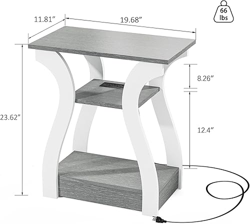 Miniatura 2 de Mesas auxiliares para sala de estar, mesa auxiliar gris con estación de carga, mesa auxiliar gris, mesita de noche para dormitorio, mesa auxiliar de