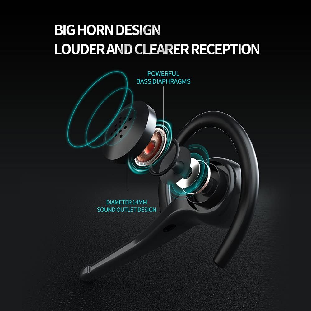 AYI Wireless Bluetooth Earpiece Headphone Dual Noise Cancelling Mic Painless Open-Ear Handsfree Headset Stereo Sound Left/Right Changeable Earhook Earphones for Driving/Business/Gym - Image 8