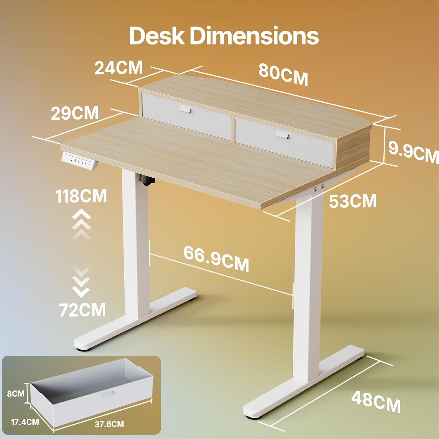 Standing Desk with Drawers, 80x53cm thumbnail 2