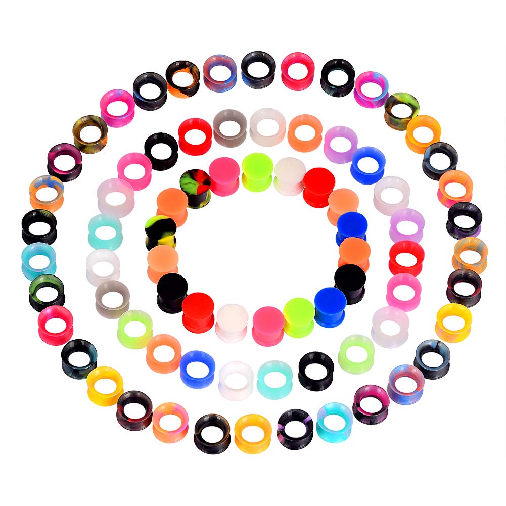 Oyaface 76 Pcs Soft Silicone Ear Tunnels/Plugs Kit Flesh Flexible Earring Gauges Double Flared Earlets Stretchers Expander Piercing Jewelry, 6MM-18MM