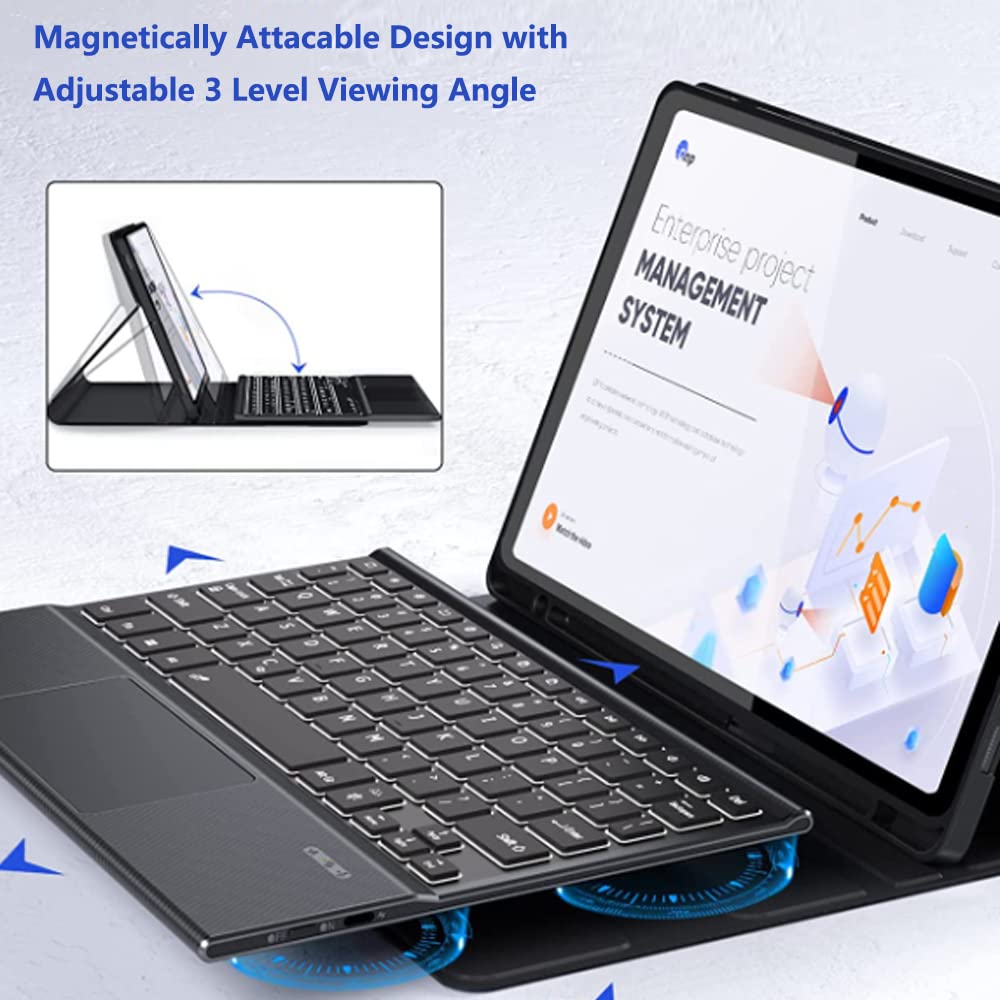 QYiiD Touchpad Galaxy Tab S4 10.5 2018 Model SM-T830/T835/T837 Keyboard Case, 7 Color Backlight Detachable Keyboard Multi-Angles Stand Protective Cover with S Pen Holder for Galaxy Tab S4 10.5