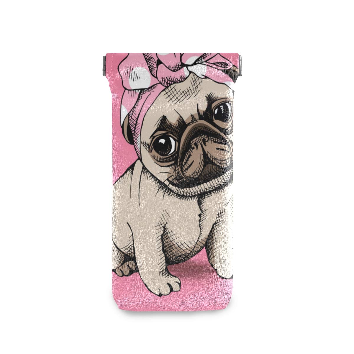 Hupery Puppy Pug Sunglasses Pouch Squeeze Top Eyeglasses Case PU Leather Glasses Holder Organizers Storage Bag For Women Men