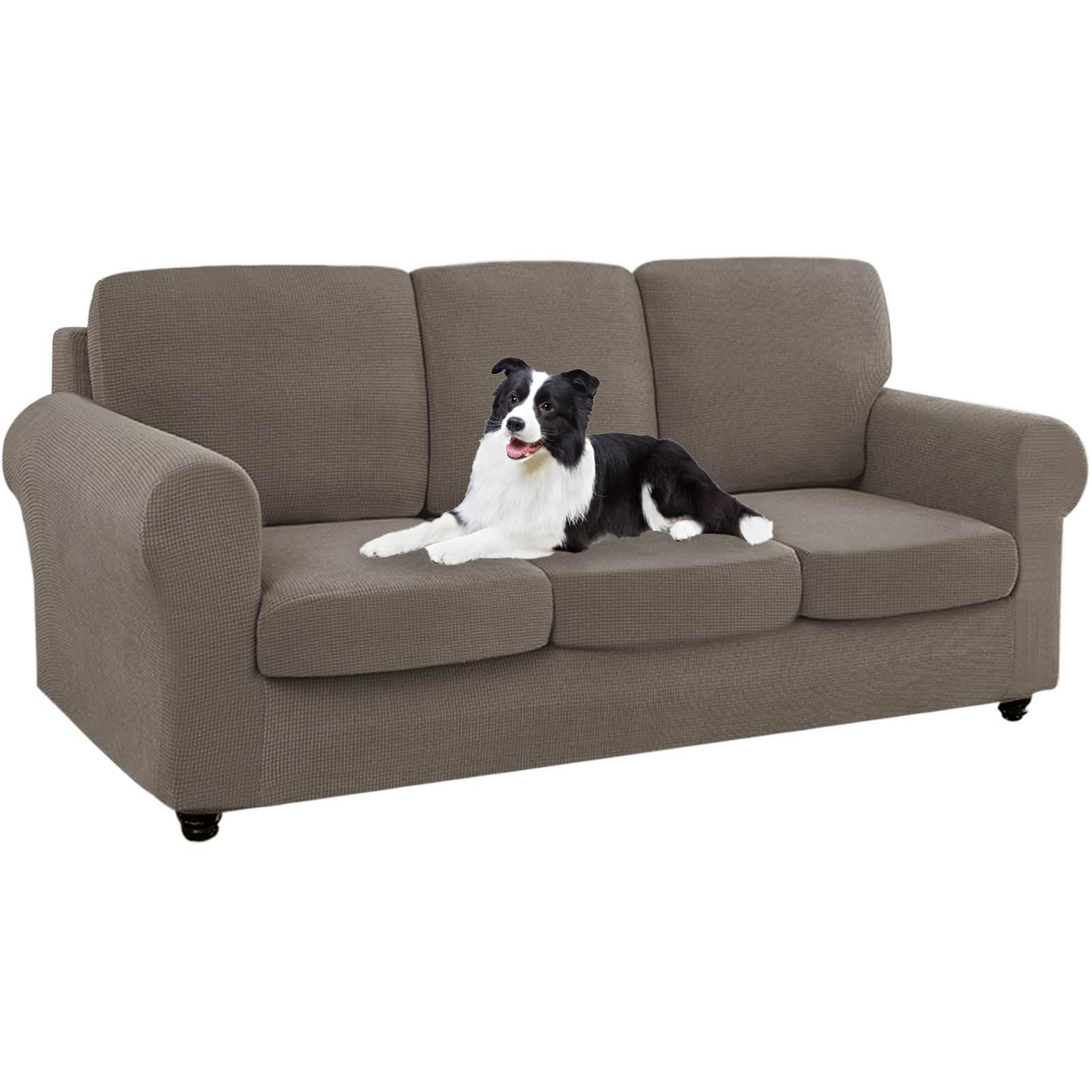 SYLC Ektorp Sofa Cover with Seat Cushions Covers and Backrests Covers Sofa Covers Stylish Stretch Jacquard Couch Slipcover Protector (Taupe,Sofa+3 L Seats+3 L Backs)