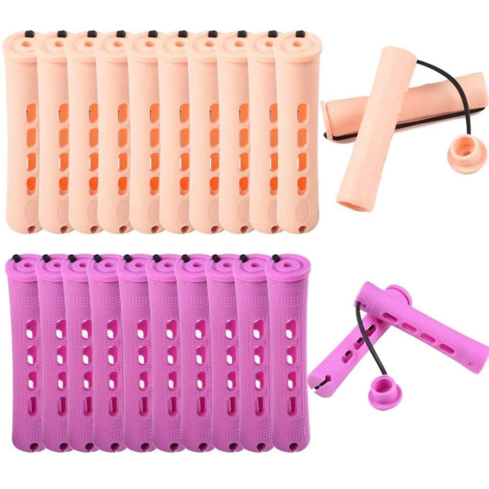 Azonee 20 Pcs Perm Rods Set for Natural Hair 2 Sizes Cold Wave Rods Hair Rollers for Women Hair Curling Rods for Long Medium Small Hair Curler Styling DIY Hairdressing Tools（Light Yellow, Purple)