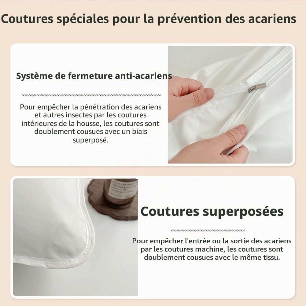 Parure de lit anti-acariens avec fermeture éclair, housse de couette 220 x 240 cm, intermédiaire anti-allergène pour couette, parure de lit pour personnes allergiques 220 x 240 cm