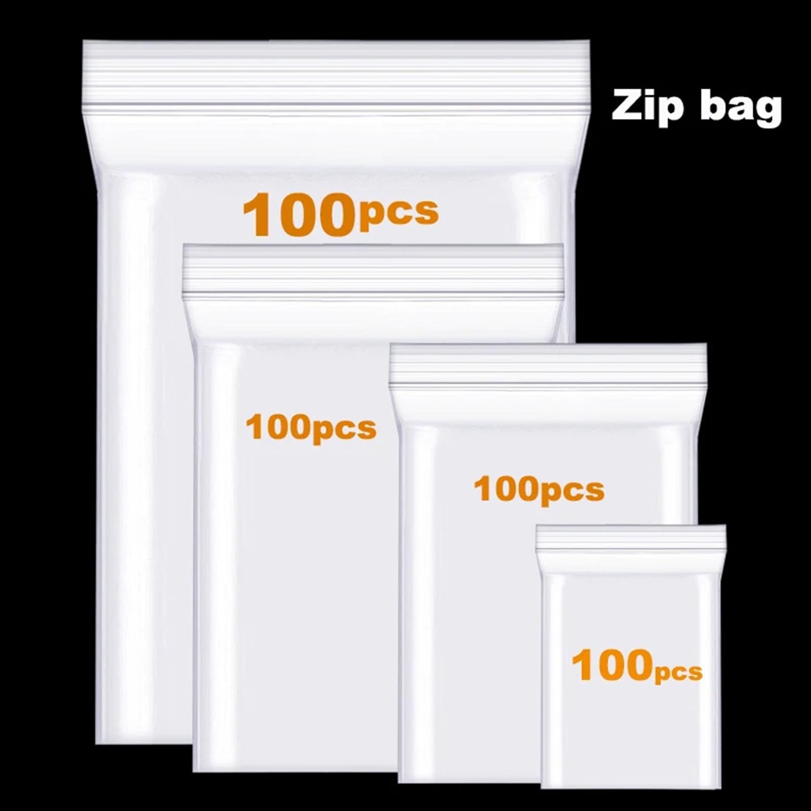 sacs à fermeture zip, Sacs de rangement transparents à fermeture plate, plusieurs tailles, lot 100(5x10cm 100pcs)