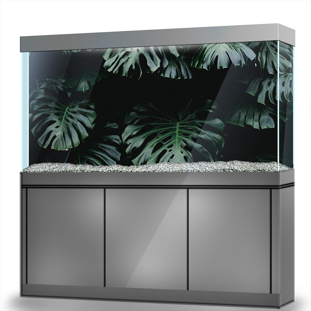 LYYAB Aquarium Background Stickers - Monstera Leaf Green Plant - Fish Tank Reptile Terrarium Decor Poster (75 x 50 cm / (29.5 x 19.6 inches))