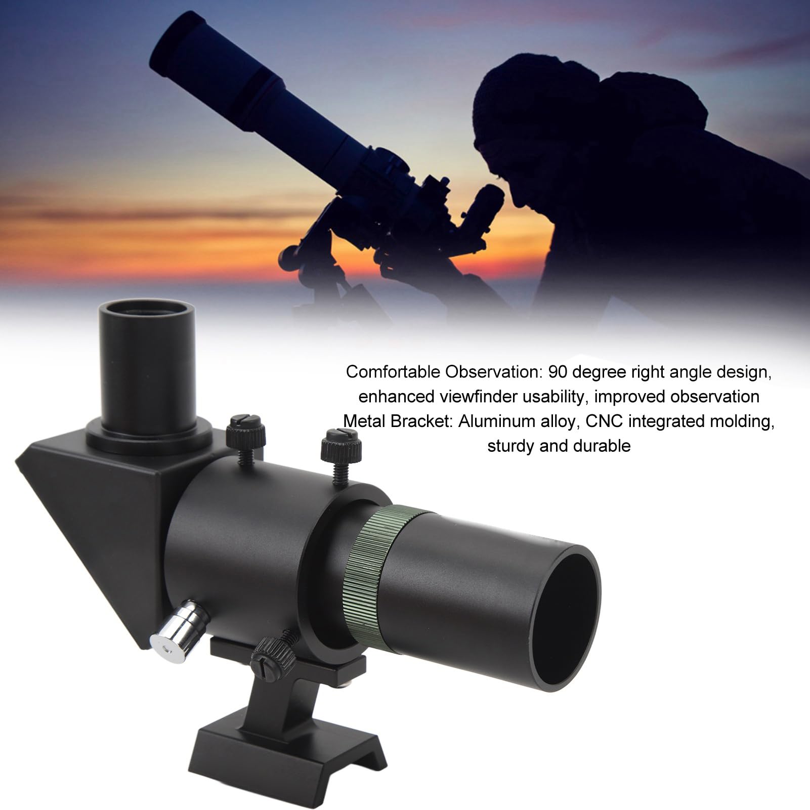 Alcance Buscador 6X30 con Longitud de 120Mm Apertura de 30Mm, Revestimiento de Película Verde, ángulo de Visión de 90 Grados, Soporte de Aluminio para Telescopio Astronómico