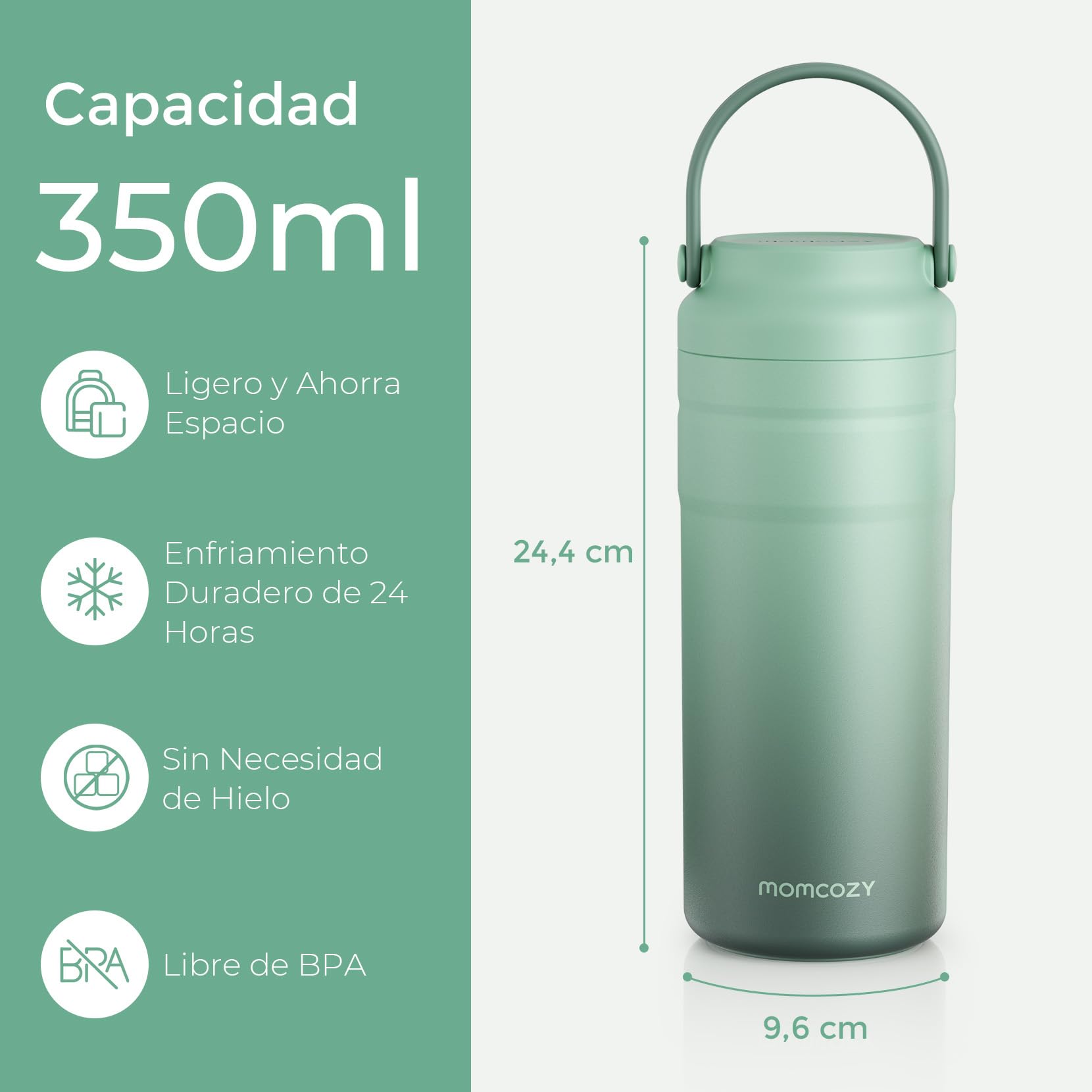 Momcozy Enfriador Portátil de Leche Materna para Uso en Exteriores, 24 h de Refrigeración sin Hielo, Contenedor para Biberones de Leche Materna, 355 ml, a Prueba de Fugas, Mini Nevera Outdoor