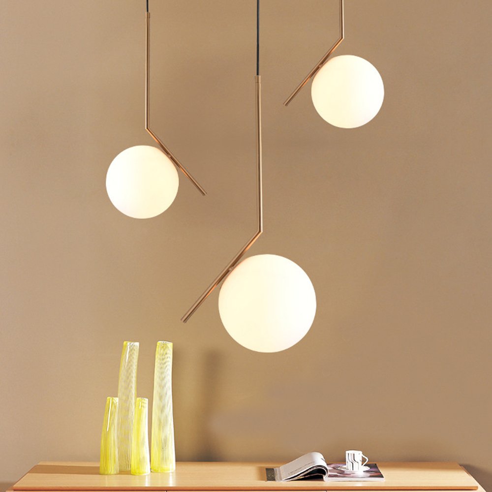 Lampada da soffitto moderna, lampada a sospensione sferica in ferro e vetro dorato, base a sospensione a lampadina E27 (30cm)