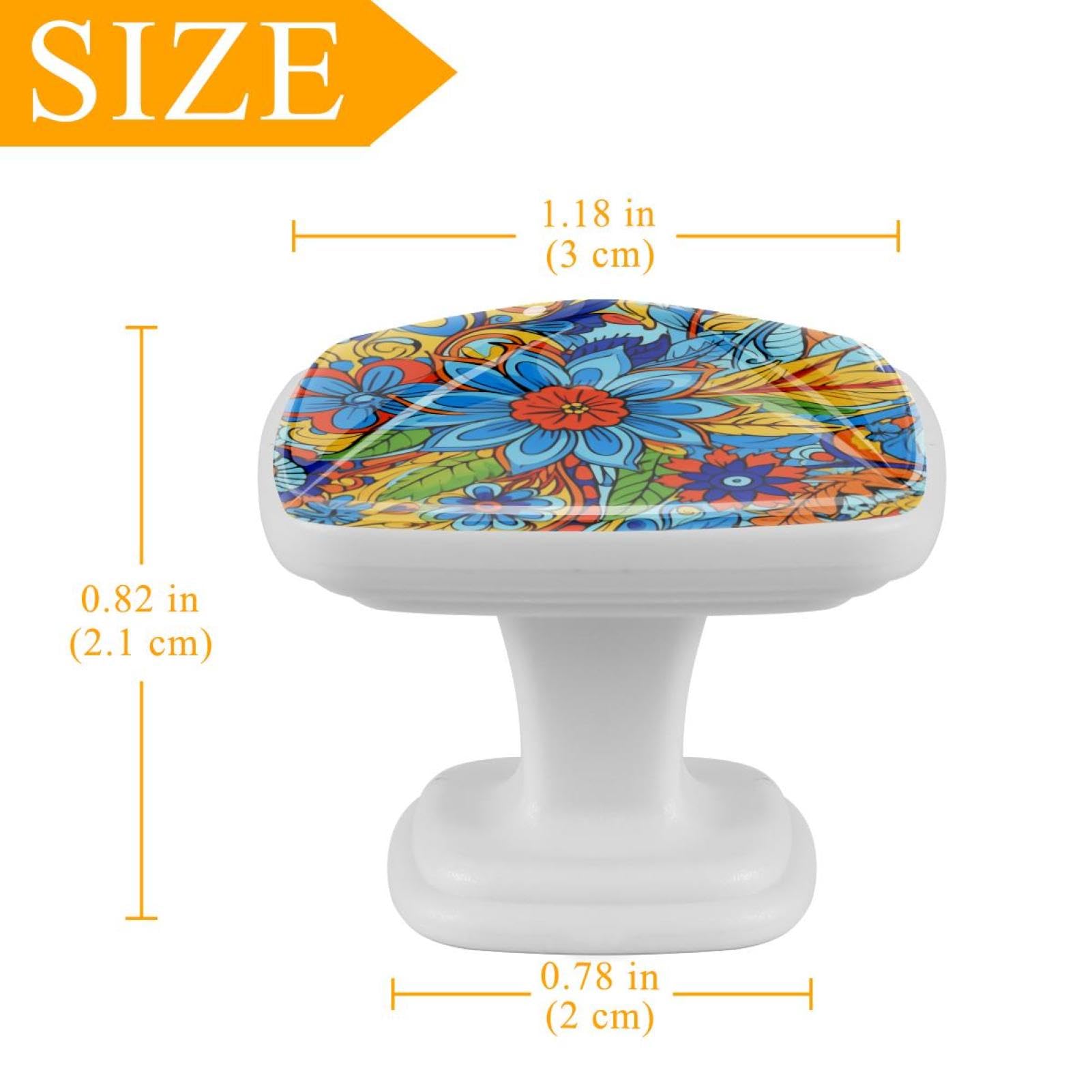 Pomos cuadrados para gabinete de cocina, pomos para cajones de tocador, 12 piezas, estilo étnico de flores abstractas, pomos de puerta de armario