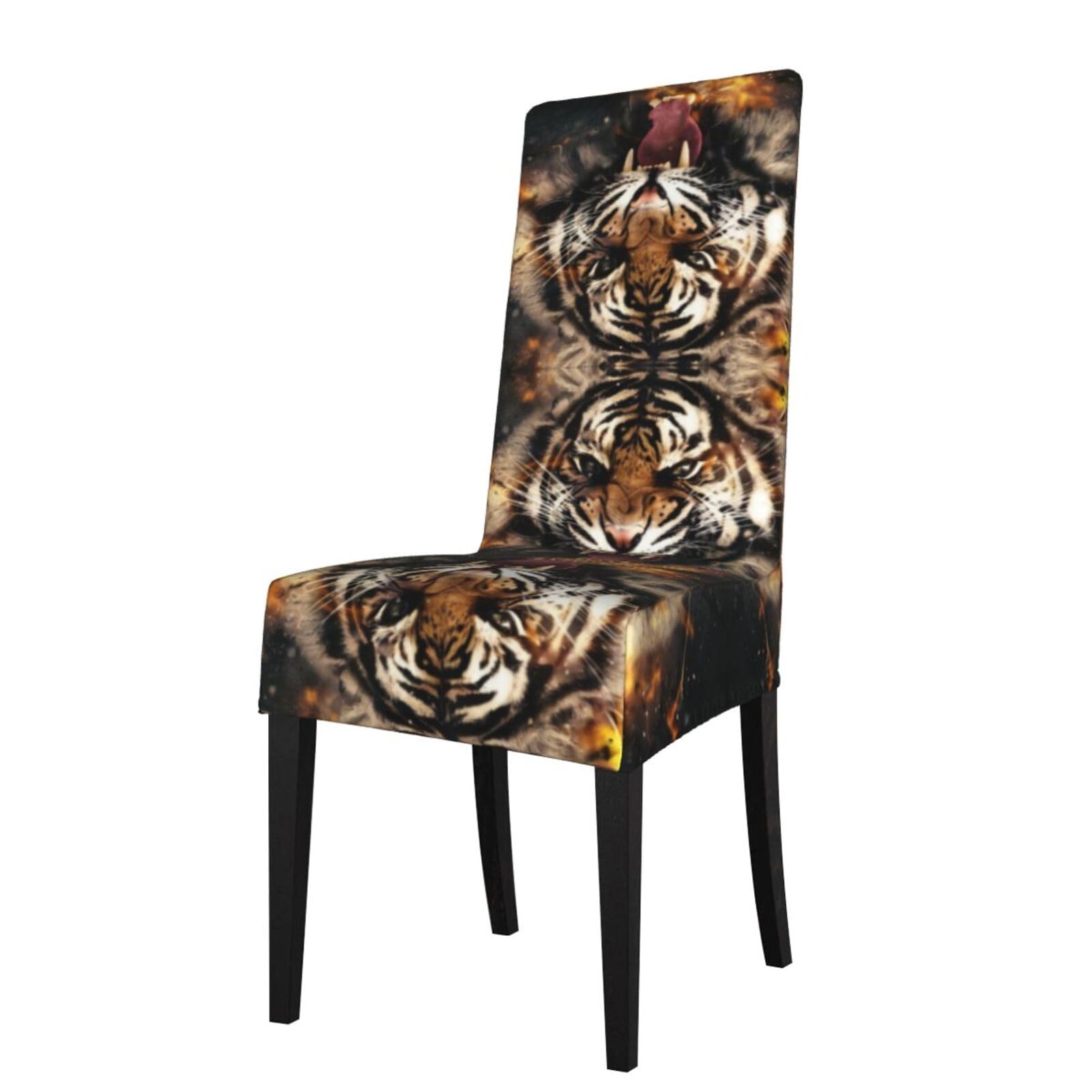 HLSBSSL Roaring Tiger Printed dining chair covers, wrinkle-resistant and iron-free, suitable for hotels, banquets, and conferences