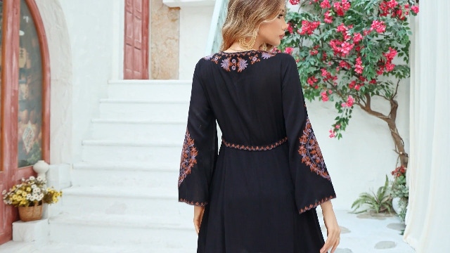 R.Vivimos Womens V Neck Bell Sleeve Vintage Floral Embroidered High Low  Long Dresses Small Black at Amazon Women's Clothing store