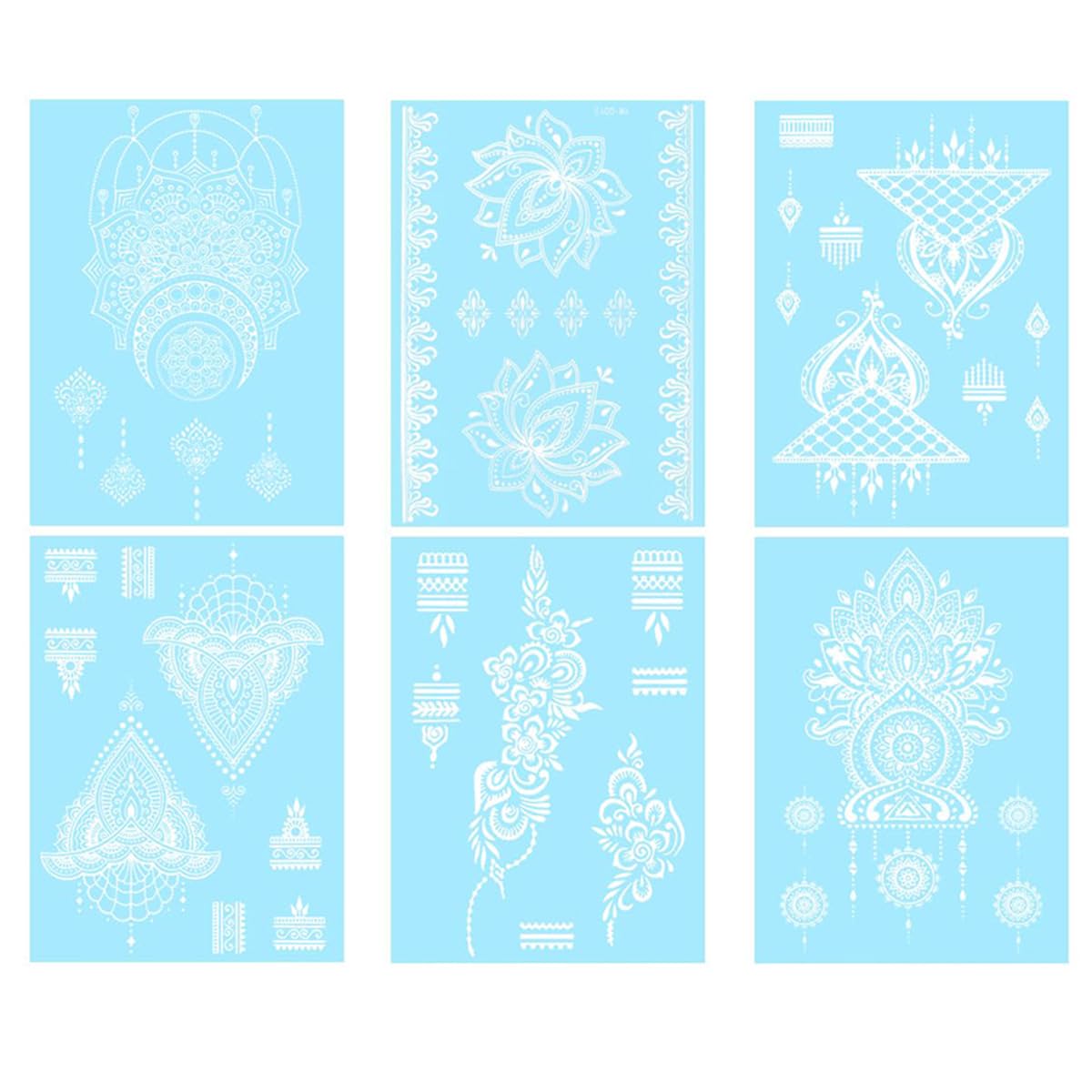 MAYCREATE® 6 Sheet Glow in the Dark Hanna Tattoo Stickers, Safe Blue Luminous White Hanna Skin Sticker, Classic Mandala Lotus Lace Tattoo Stickers for Hands, Fingers - Waterproof-image-29