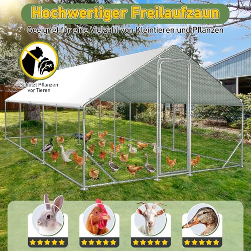 Sonnewelt Freilaufgehege 3x6x2m Hühnerstall Verzinkter Stahl Kleintierstall Hühnerhaus Dach Geflügelstall mit Sonnenschutzdach und Tür für Haustierkäfig Hühnerkäfig Vogelkäfig Kleintiere Pflanzen