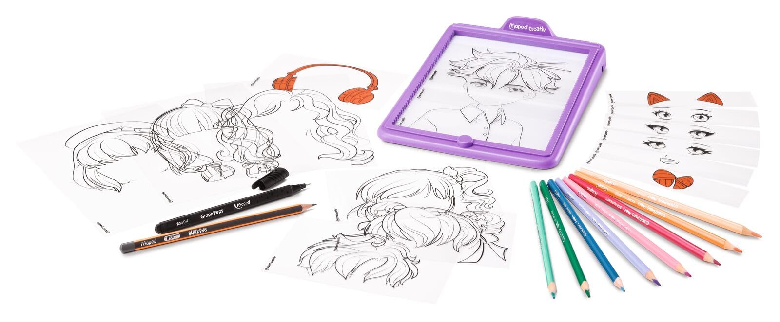 Maped Creativ Avatar'Tablet Manga - Macchina da disegno luminosa, per comporre ritratti Manga all'infinito, tavoletta luminosa con schede, modelli e materiali da disegno, a partire dai 7 anni