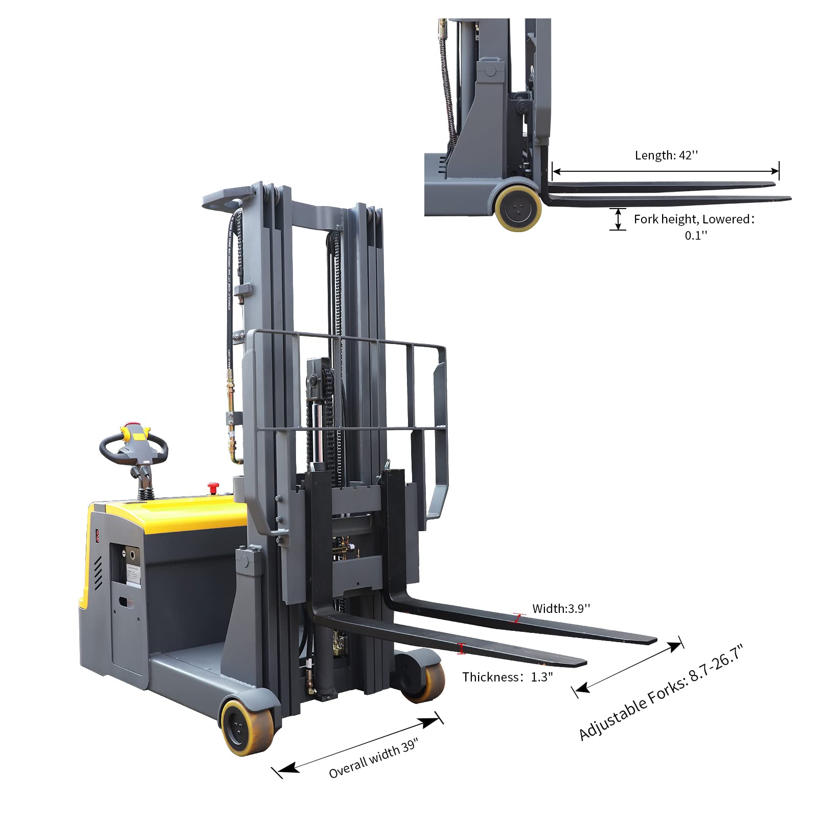 Xilin Full Electric Counterbalanced Pallet Stacker, Powered Multi-Functional Forklift Material Lift, 3300lbs Capacity,177