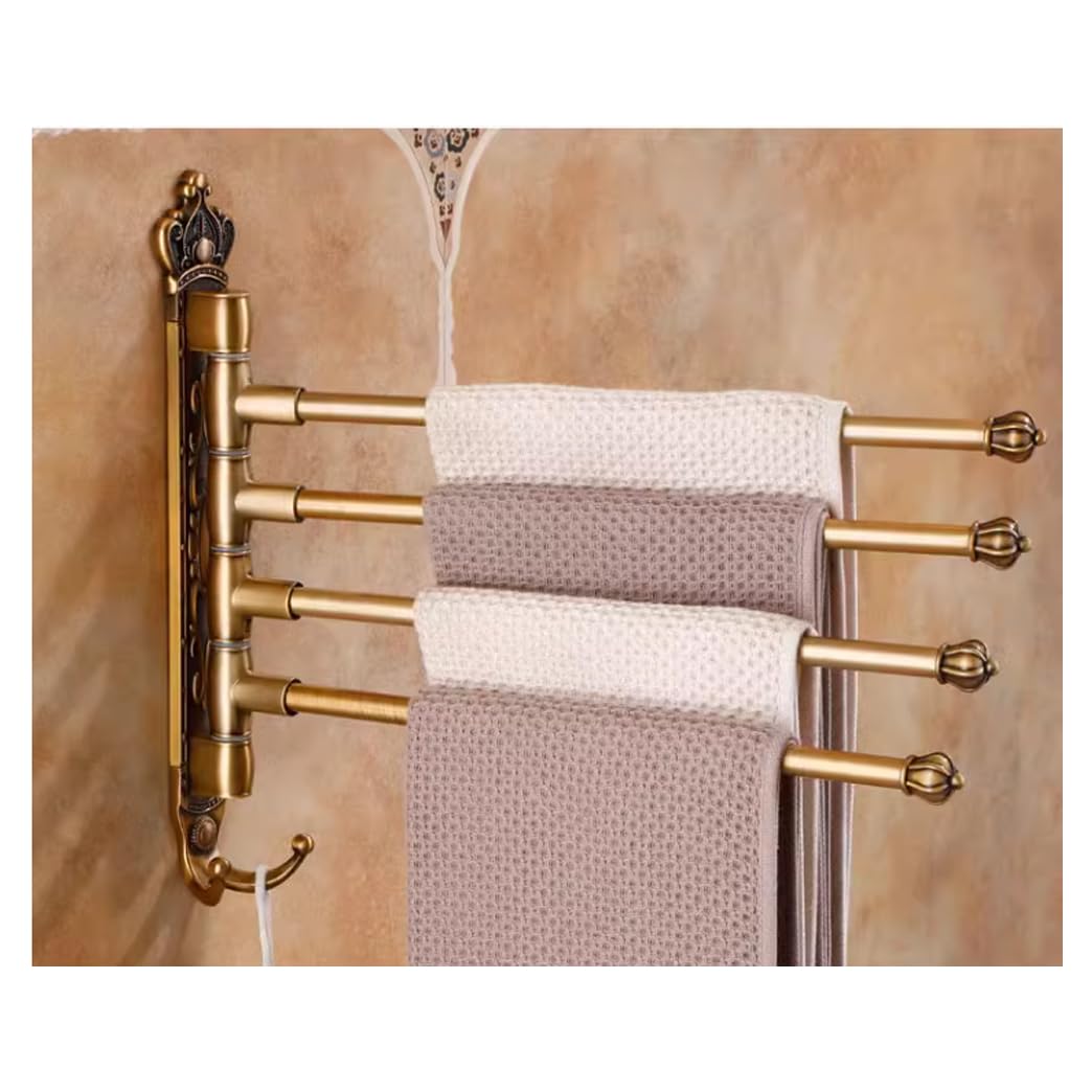 LMYSXAOZ Vintage Gold Swivel Towel Rack - Metal Brushed Finish Swing Out Bar Space Saving Swinging for Bathroom Wall Mounted Holder Organizer gold-4Bar