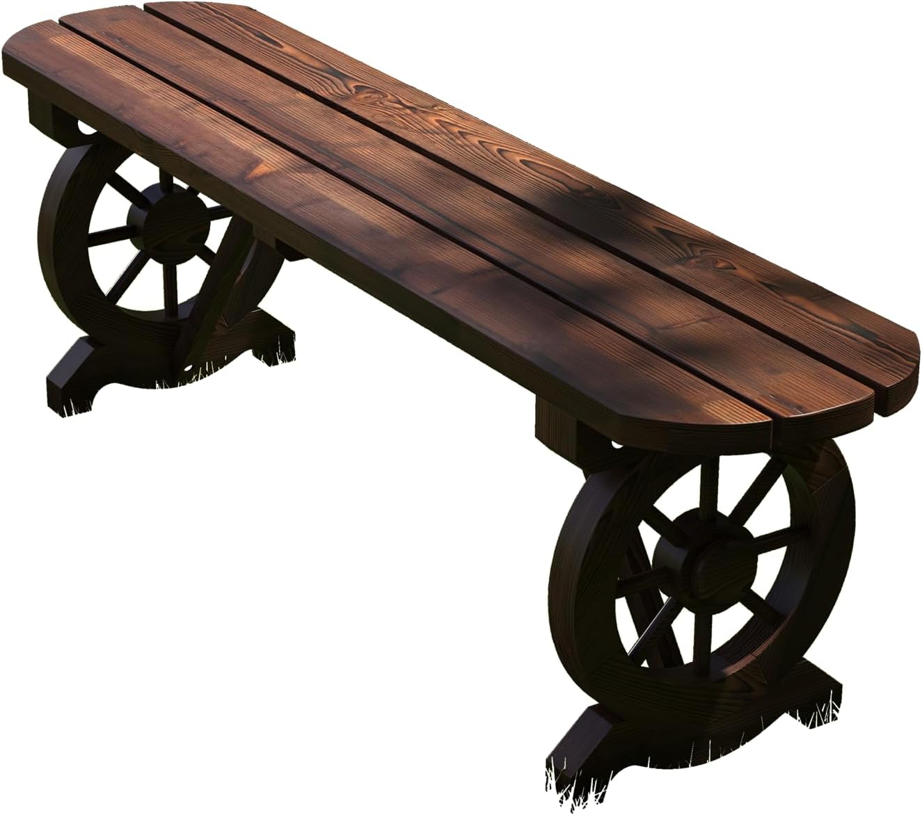 SFAREST Outdoor Garden Bench, Wooden Semi Circular Bench with Slatted Seat & Reinforced Crossbar, Backless 2 Seater Park Chair for Park Backyard (120 x 28 x 37 cm, Wheel Shape)