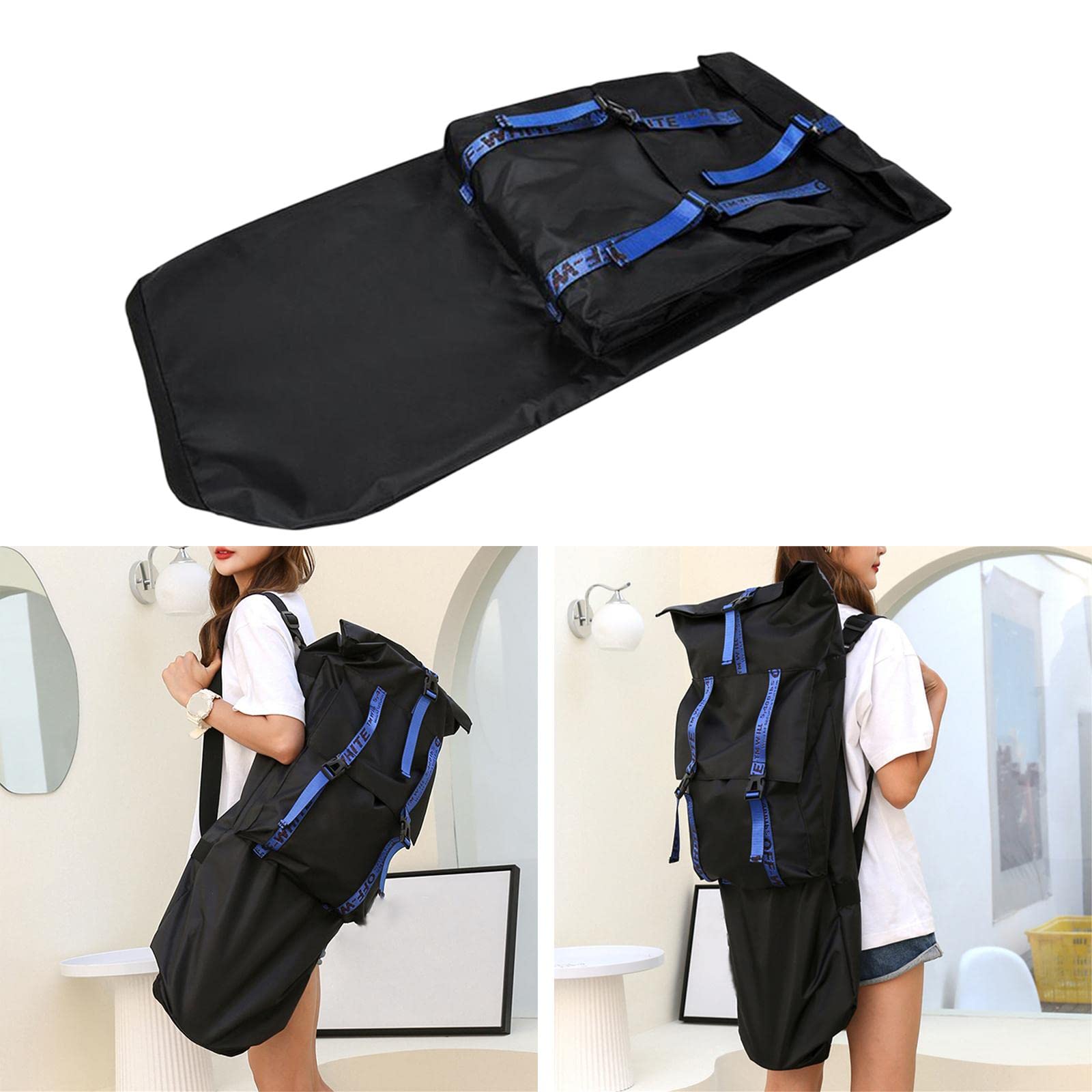 Sac Skateboard Porte-Pochette Sac Épaule Bandoulière Réglable Pochette Protection Pliable en Tissu Oxford Imperméable Pratique Adapté au