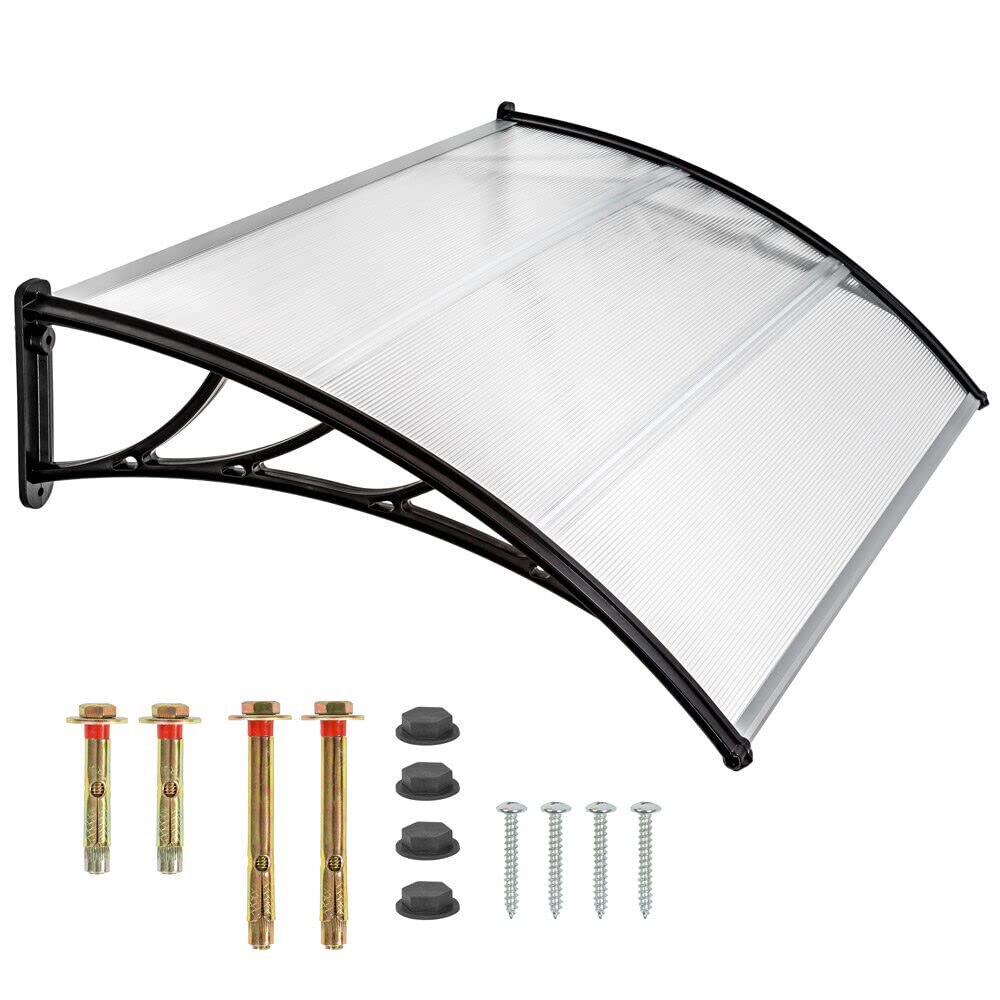 Marquesina, puerta de casa, ventana, toldo transparente, balcones de entrada, soporte de pared de plástico, negro (150 cm)