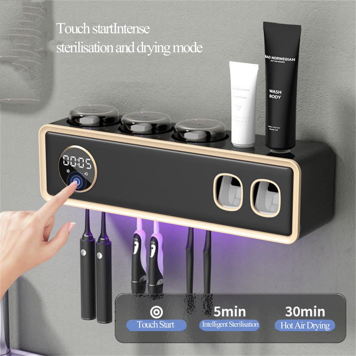 LANMOU Dispensador Automático Pasta Dientes, Soporte para Cepillo de Dientes montado en la Pared Dispensador de Pasta de Dientes automático Porta Cepillo de Dientes Esterilizador de cepillo dientes UV