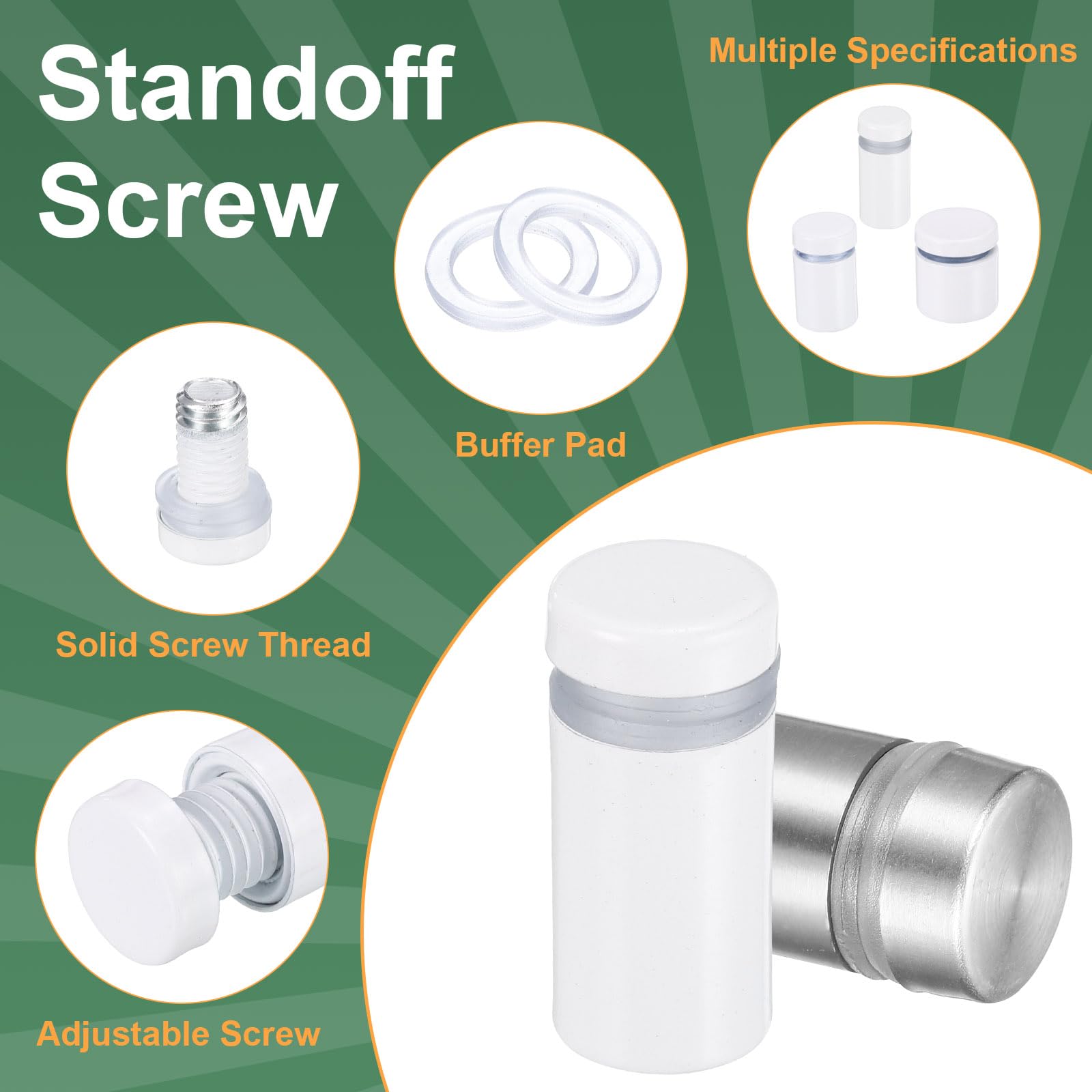 QUARKZMAN 12pz 5/8" x 1" Viti Supporto Acciaio Inossidabile Kit Hardware per Montaggio a Parete per Segni con 14pz Viti per Appendere Segni Vetro Acrilico Tavole Pubblicitarie, Bianco
