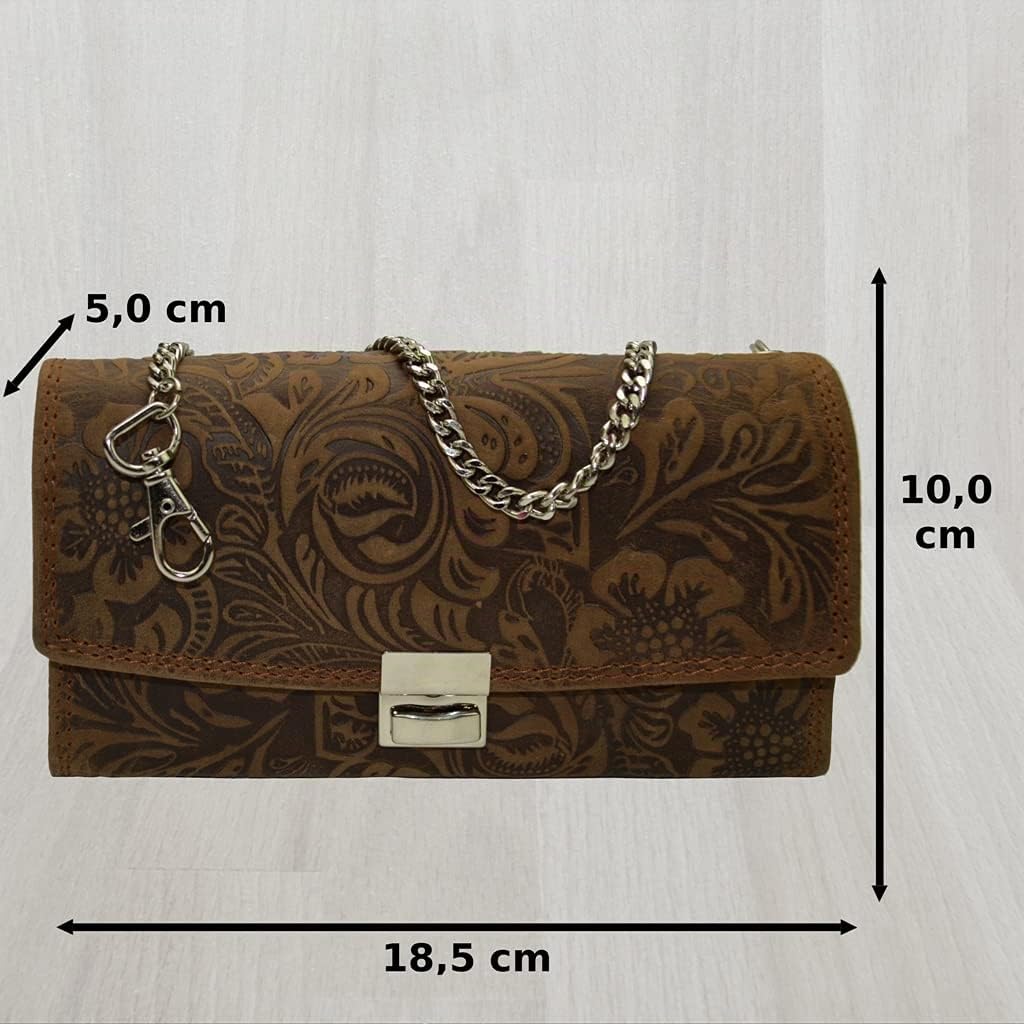 flevado Gastronomie Kellner Set Wild Leder mit Lilianen Muster im Set oder einzeln in braun (Set: Börse+Tasche)