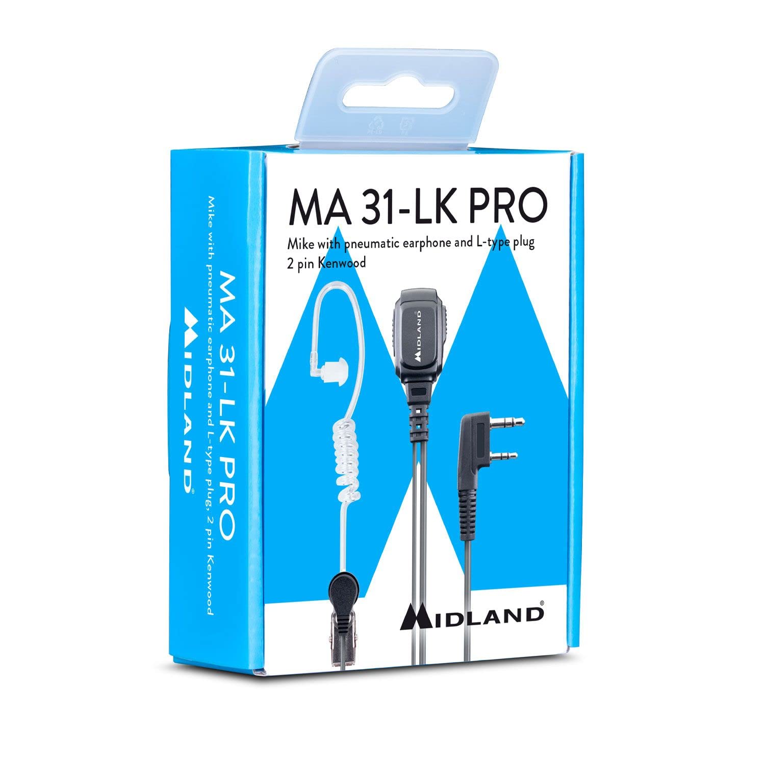 Midland MA31-LK PRO Microfono Auricolare Pneumatico 2 Pin Kenwood Cavo Silicone Trasparente