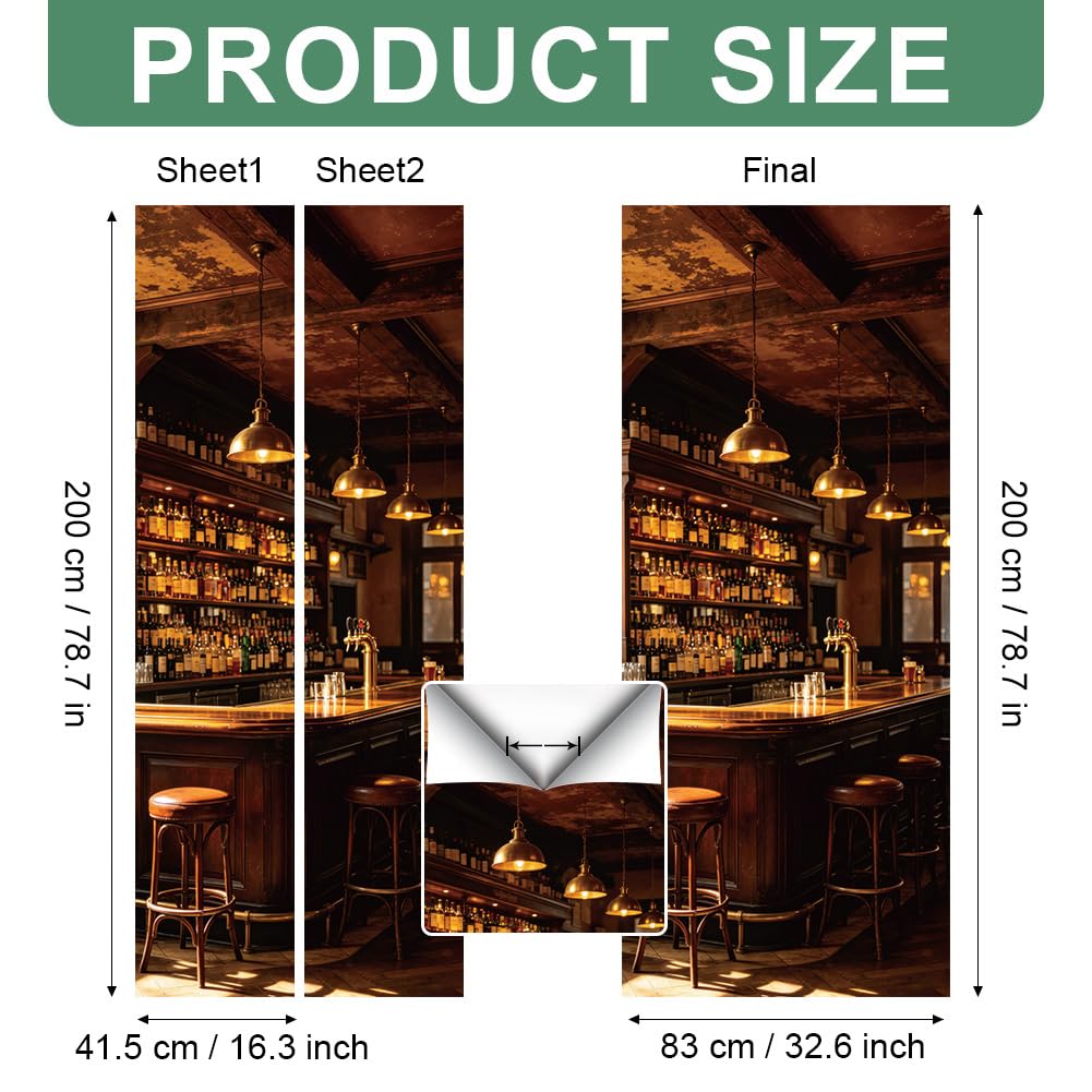 2Stück Bar Vinyl Türaufkleber Selbstklebende Kühlschrankfolien Bar Thema Abnehmbar Wasserdicht Wandtürbild Für Küche Heim Büro Wohnzimmer Dekoration 200x83cm 78.7x32.3zoll