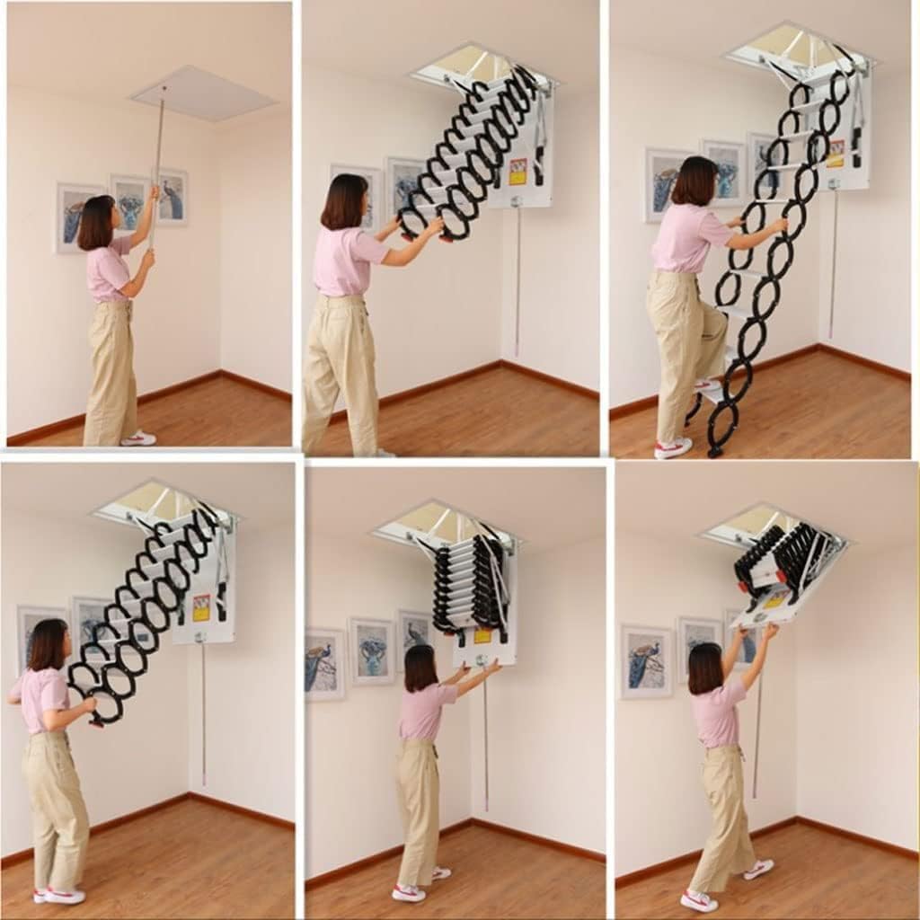 Telescoping Extension Ladder, Wide Pedal Home Thickening Ladder Attic Ladder Telescopic Ladder Roof Ladder Loft Ladder Pull Down Folding Ladder Strong Load Capacity (Color : M1, Si