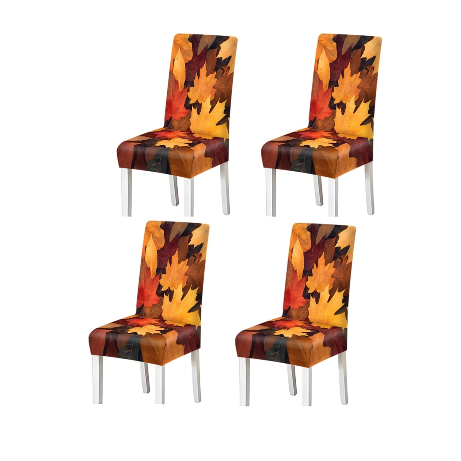 FZJKGH Autumn Maple Leaf Pattern Print Dining Chair Covers Set Of 2/4/6, Fall Stretch Slipcovers For Dining Room Removable Stretch Slipcovers for Dining Chairs(4PCSChair cover)