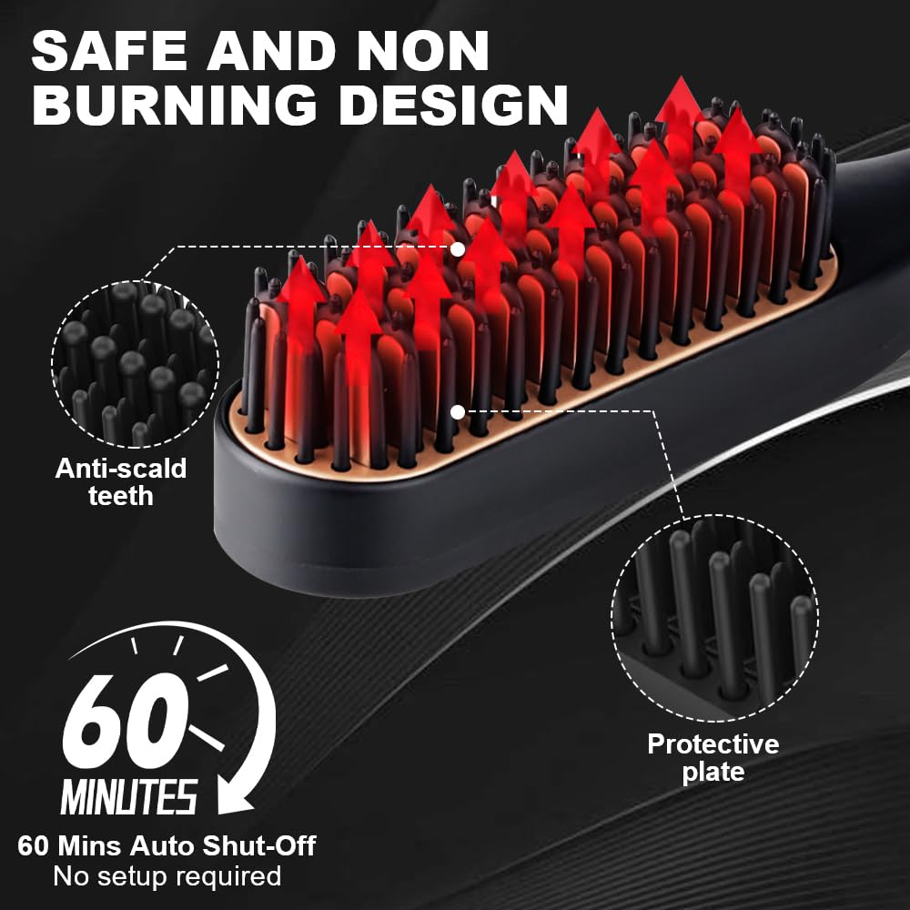 Lisseur Barbe Homme, électrique Brosse Lissante pour Cheveux, Lisseur a Barbe Homme avec 3 Réglages de Température, Chauffage Rapide, Brosse Lissante Ionique pour Stylisation et Soin de Barb