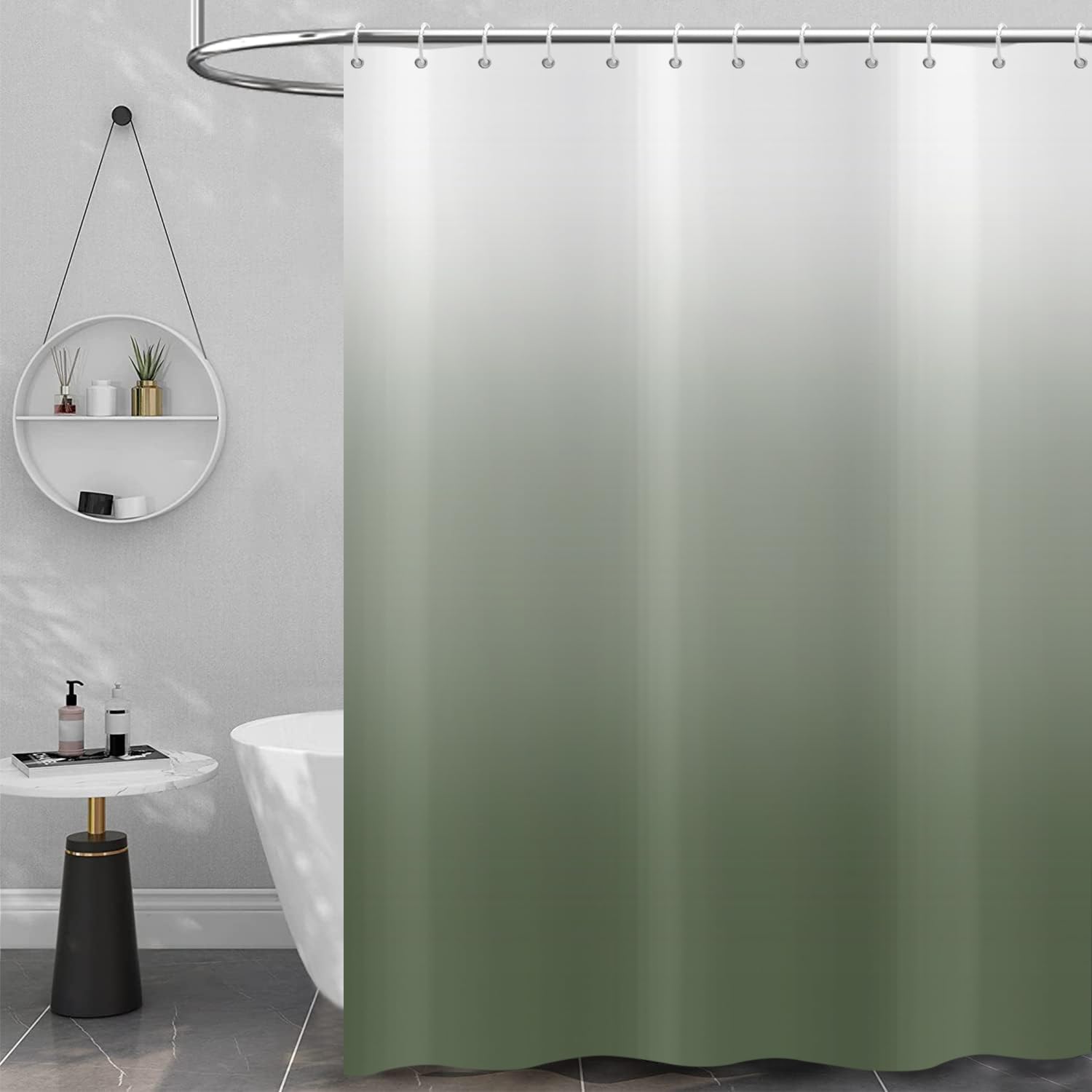 Hnmdmyi Sage Green Shower Curtain 180x180, Green and White Ombre Shower Curtains Elegant Modern Luxury Bathroom Curtains with Hooks Waterproof Polyester Fabric Washable Bath Curtains for Wet Room