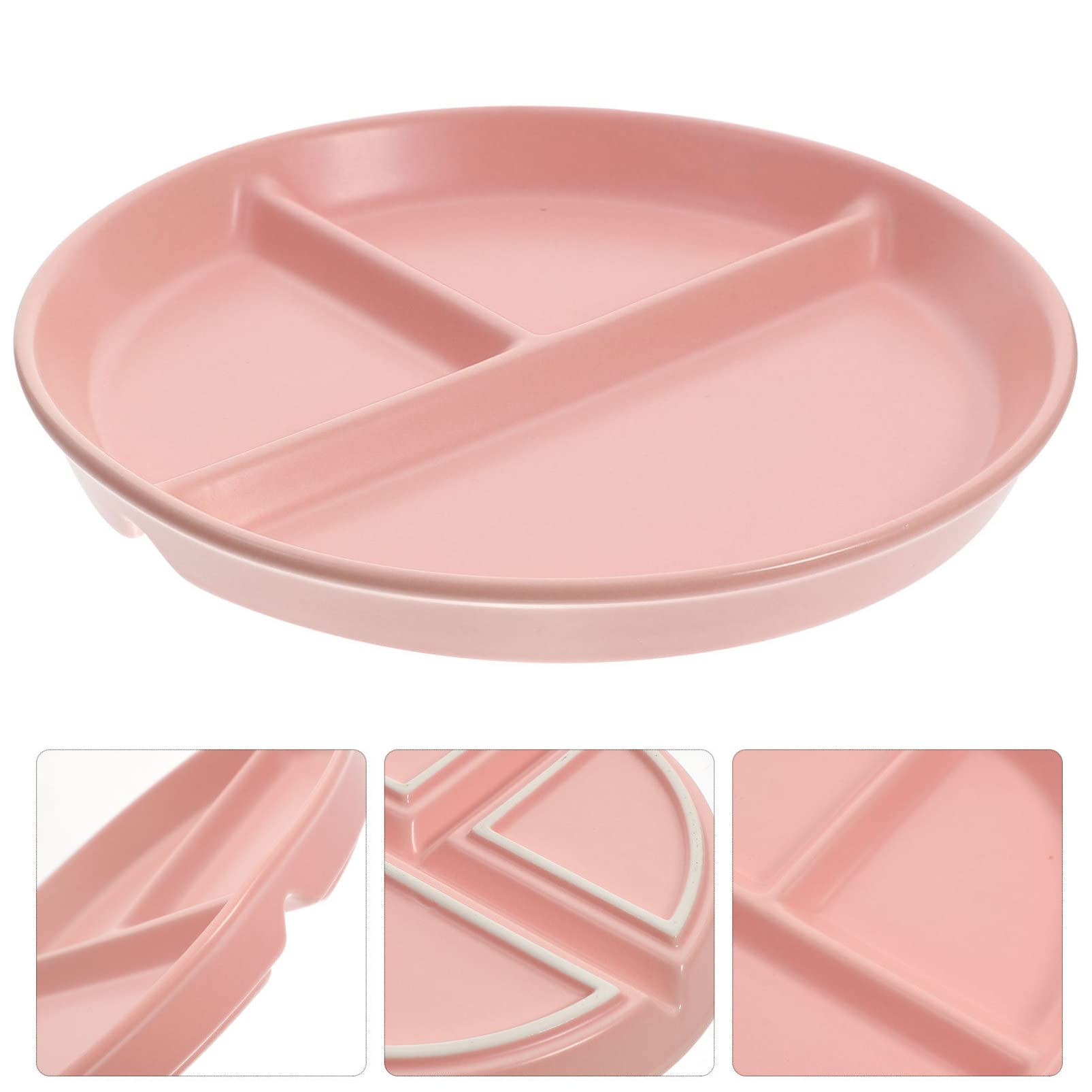 Bandeja de cerámica Dividida para Servir, Platos para Servir con 3 Compartimentos, Platos Redondos para Salsa divididos de 10 Pulgadas (Rosa, 20,5x20,5x2,5 cm)
