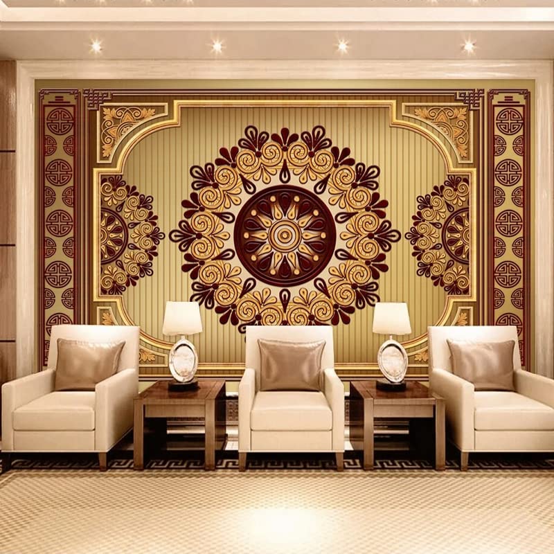 Papier peint fleurs rondes 3D KOMEDO décor mural rétro classique pour salon et chambre 250x175cm